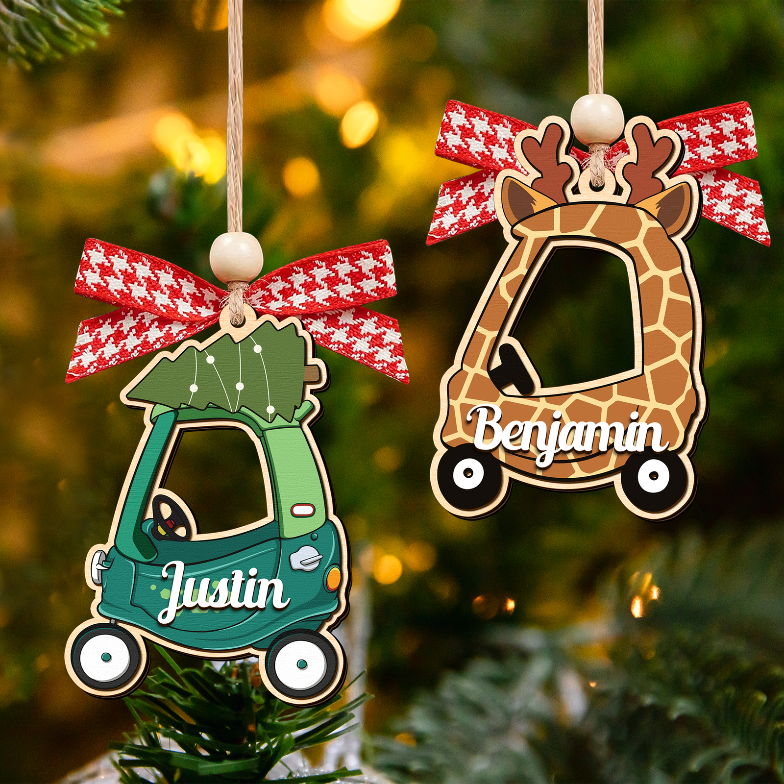 Personalized Christmas Cozy Coupe Baby Ornament, Wooden Baby Car Ornament CF626 - Kindlytoys