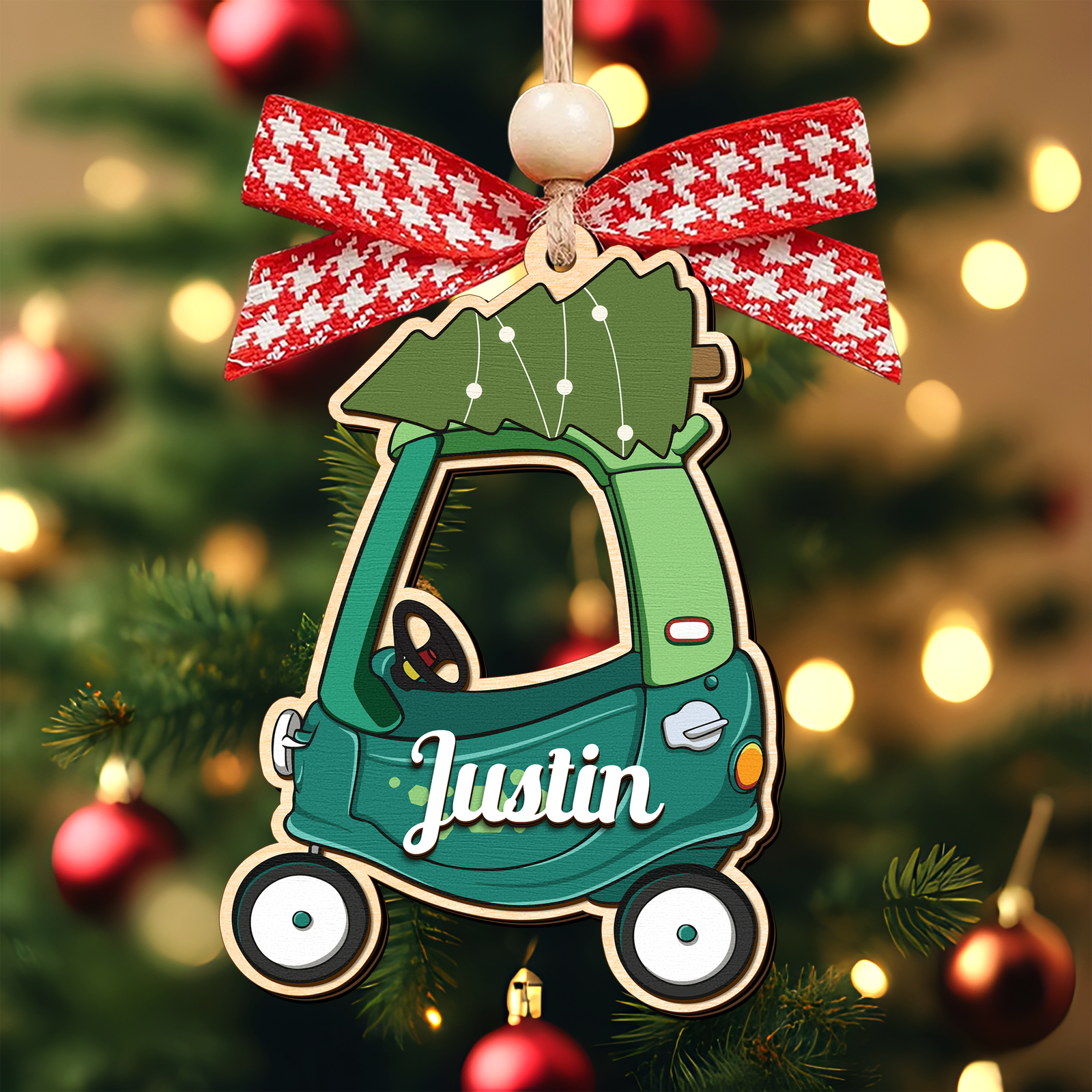 Personalized Christmas Cozy Coupe Baby Ornament, Wooden Baby Car Ornament CF626 - Kindlytoys