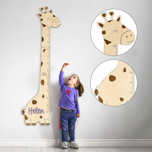 Personalized Cute Giraffe Wooden Growth Chart for Kids GC02 - Kindlytoys