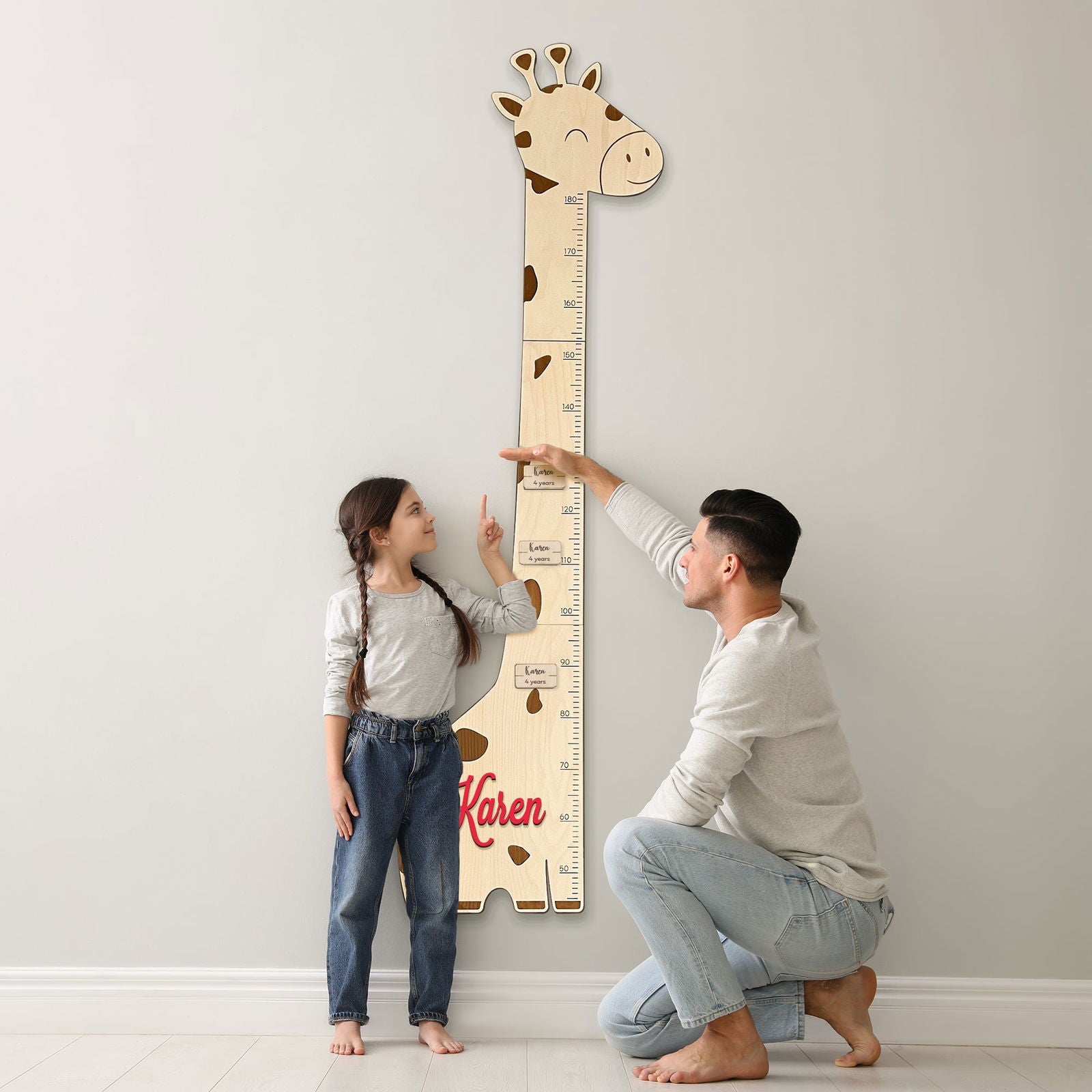 Personalized Cute Giraffe Wooden Growth Chart for Kids GC02 - Kindlytoys