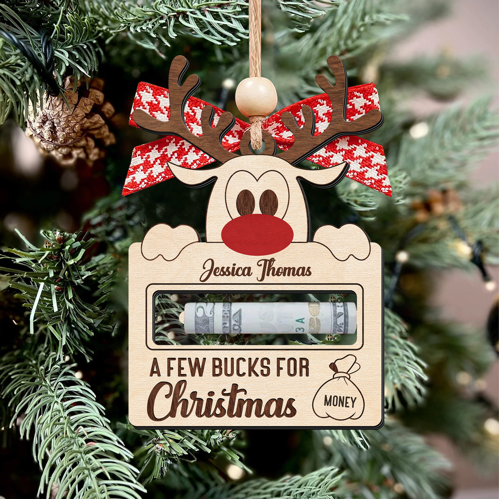 Personalized Cute Reindeer Christmas Money Holder Ornament, Here’s A Few Bucks for Christmas Money Holder Gifts MH50 - Kindlytoys