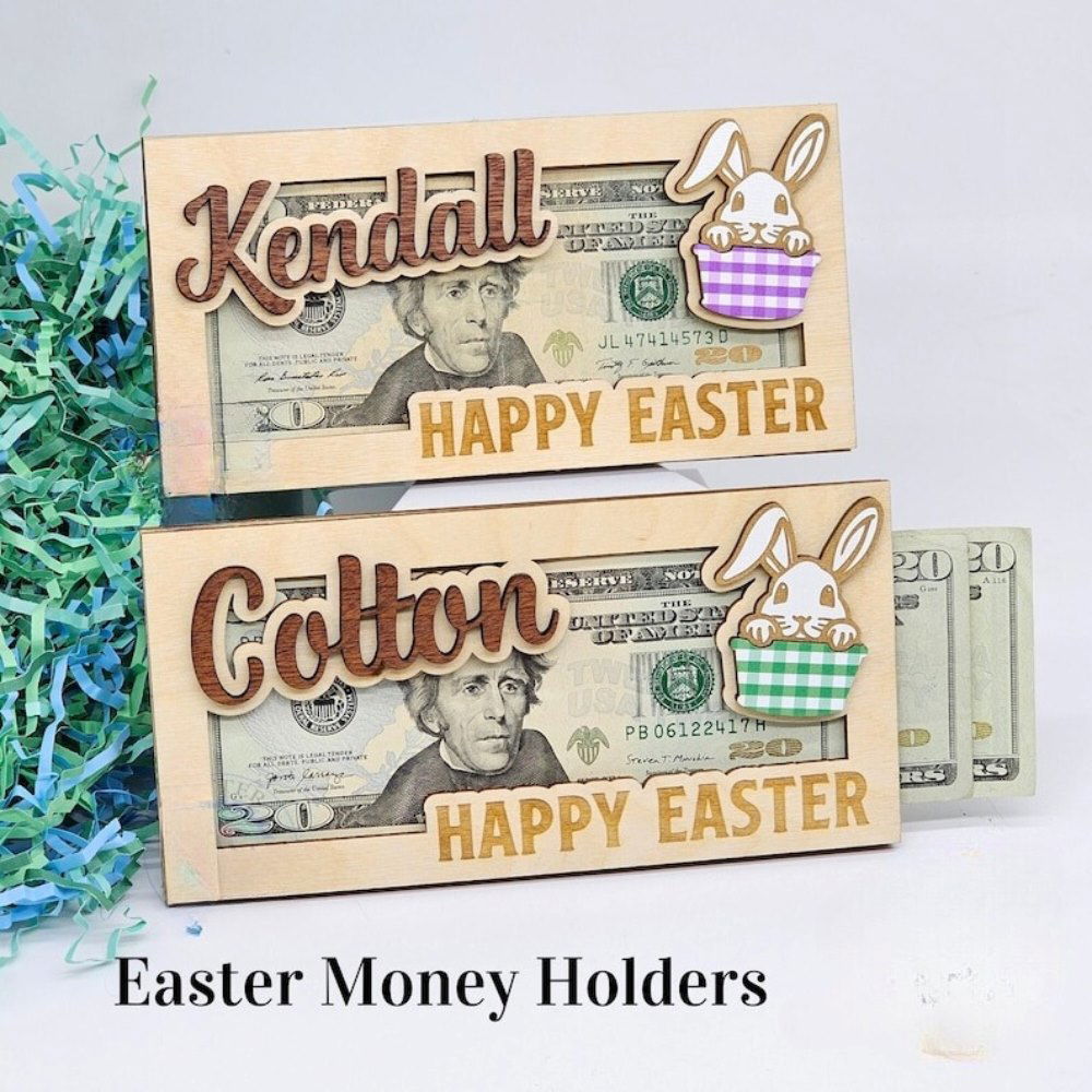 Personalized Easter Bunny Money Holder, Wooden Easter Gifts Idea For Kids MH04 - Kindlytoys