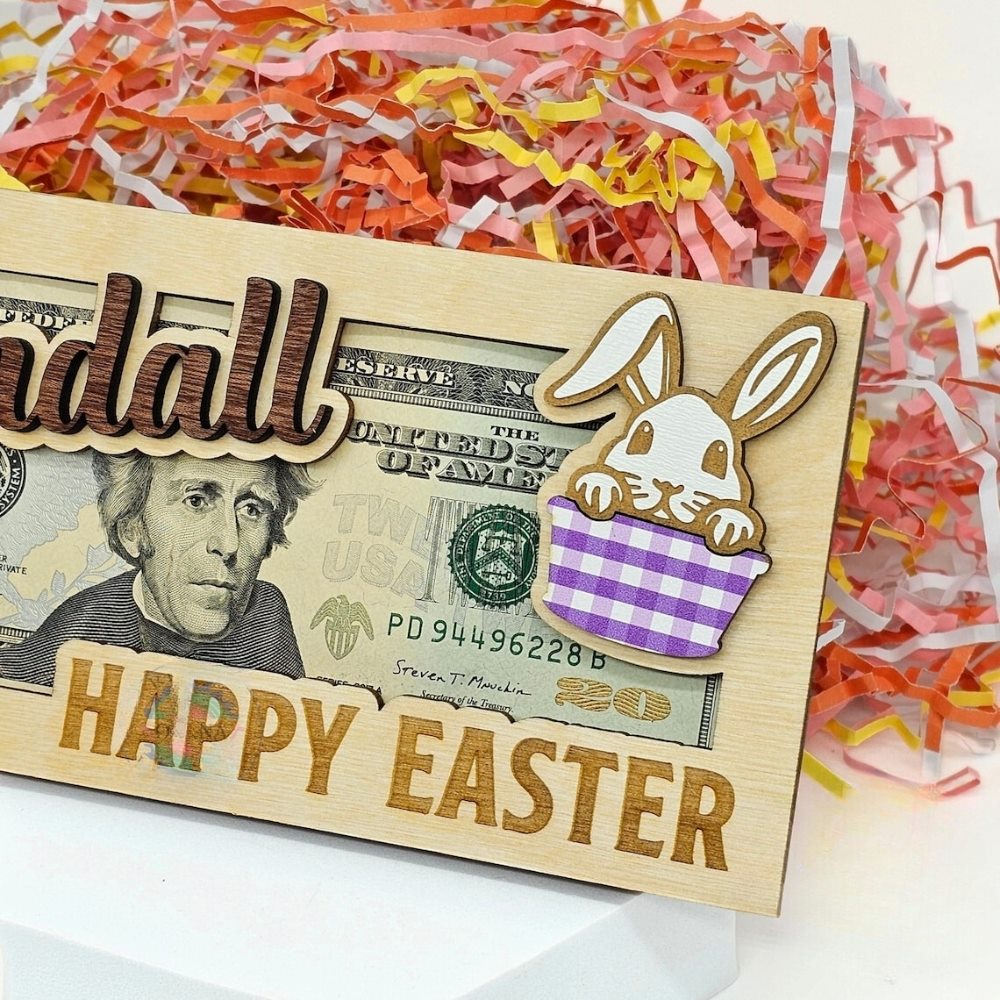 Personalized Easter Bunny Money Holder, Wooden Easter Gifts Idea For Kids MH04 - Kindlytoys