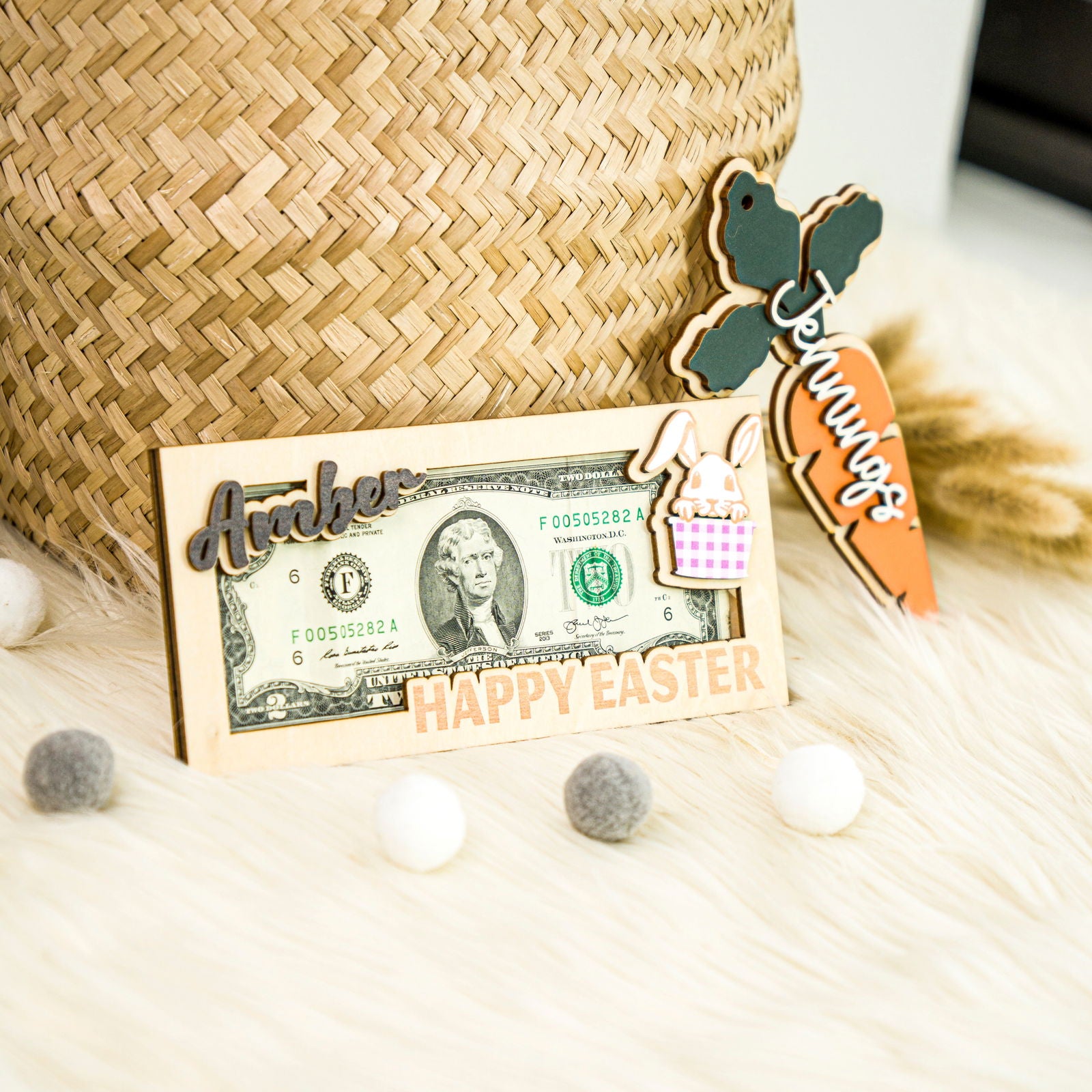 Personalized Easter Bunny Money Holder, Wooden Easter Gifts Idea For Kids MH04 - Kindlytoys