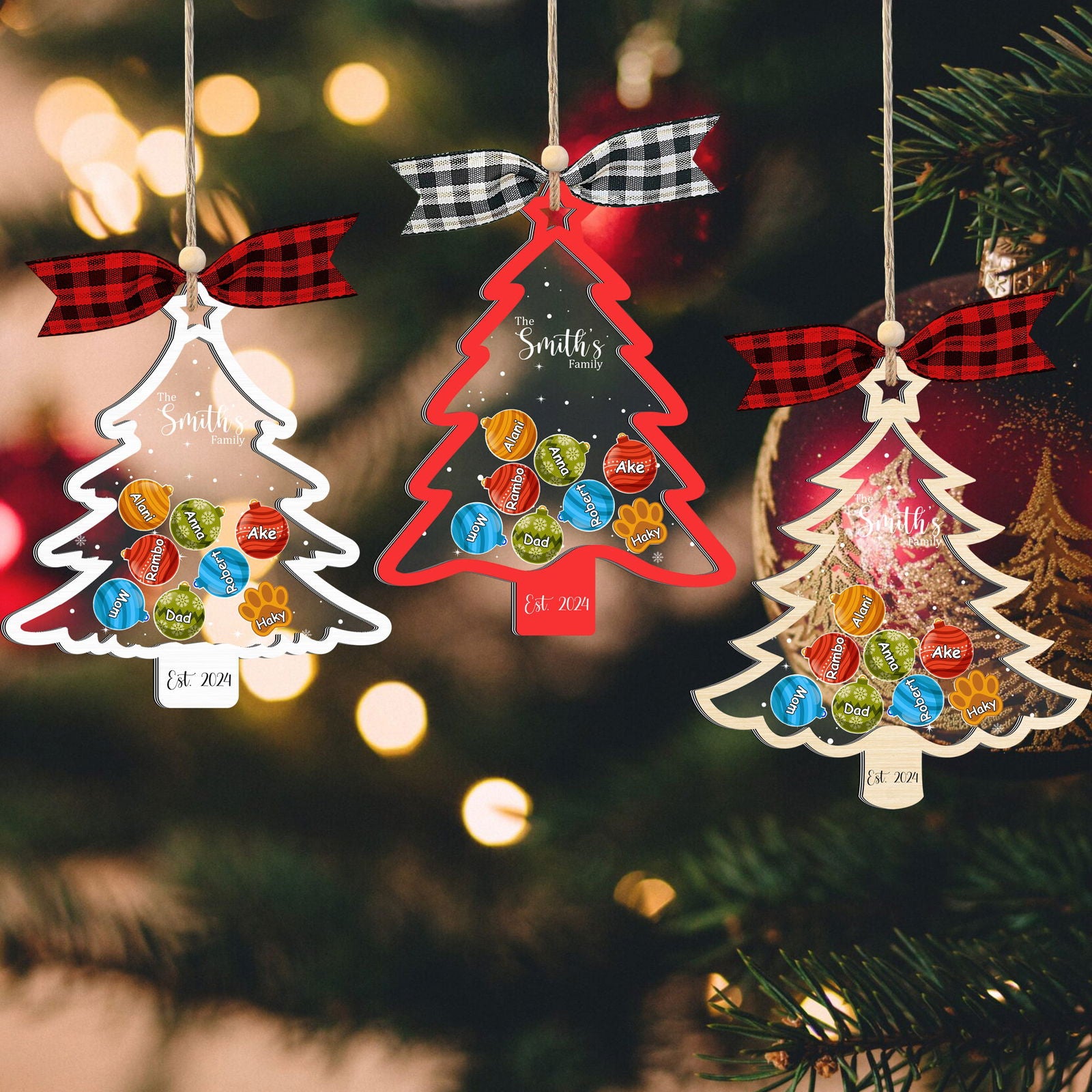 Personalized Family Christmas Tree Ornament, Family Gift 5 Layers Shake Ornament CF109 - Kindlytoys