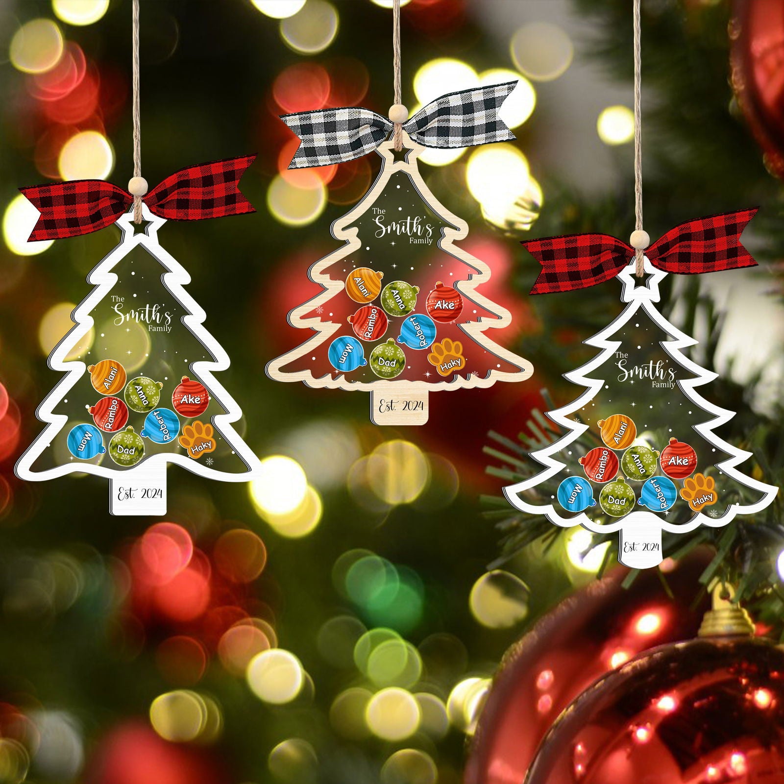 Personalized Family Christmas Tree Ornament, Family Gift 5 Layers Shake Ornament CF109 - Kindlytoys