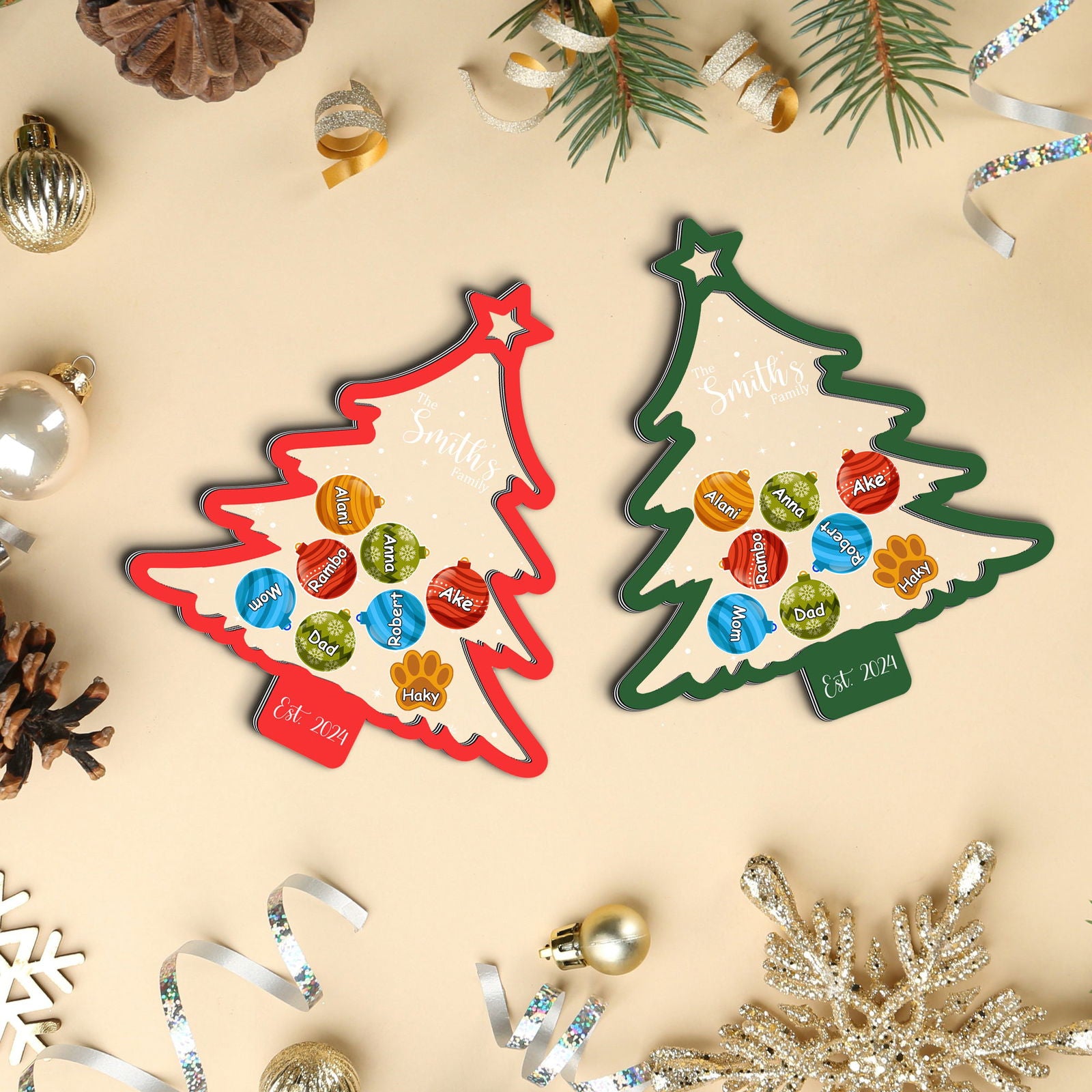 Personalized Family Christmas Tree Ornament, Family Gift 5 Layers Shake Ornament CF109 - Kindlytoys