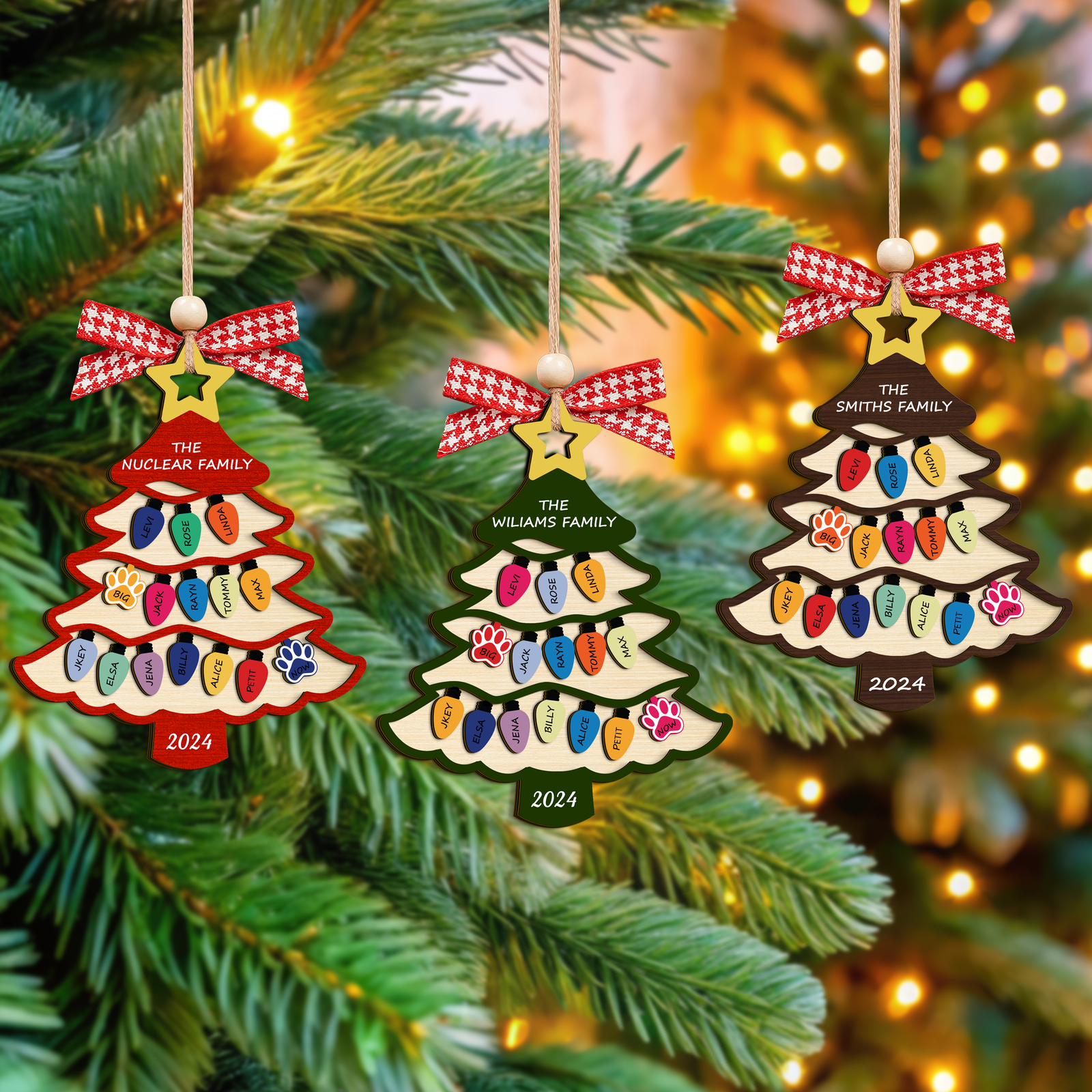 Personalized Family Name Christmas Tree Wooden Ornament, Family Christmas Ornament CF551 - Kindlytoys