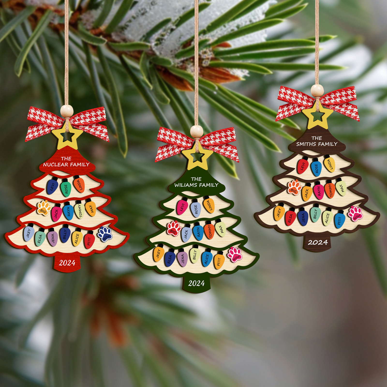 Personalized Family Name Christmas Tree Wooden Ornament, Family Christmas Ornament CF551 - Kindlytoys