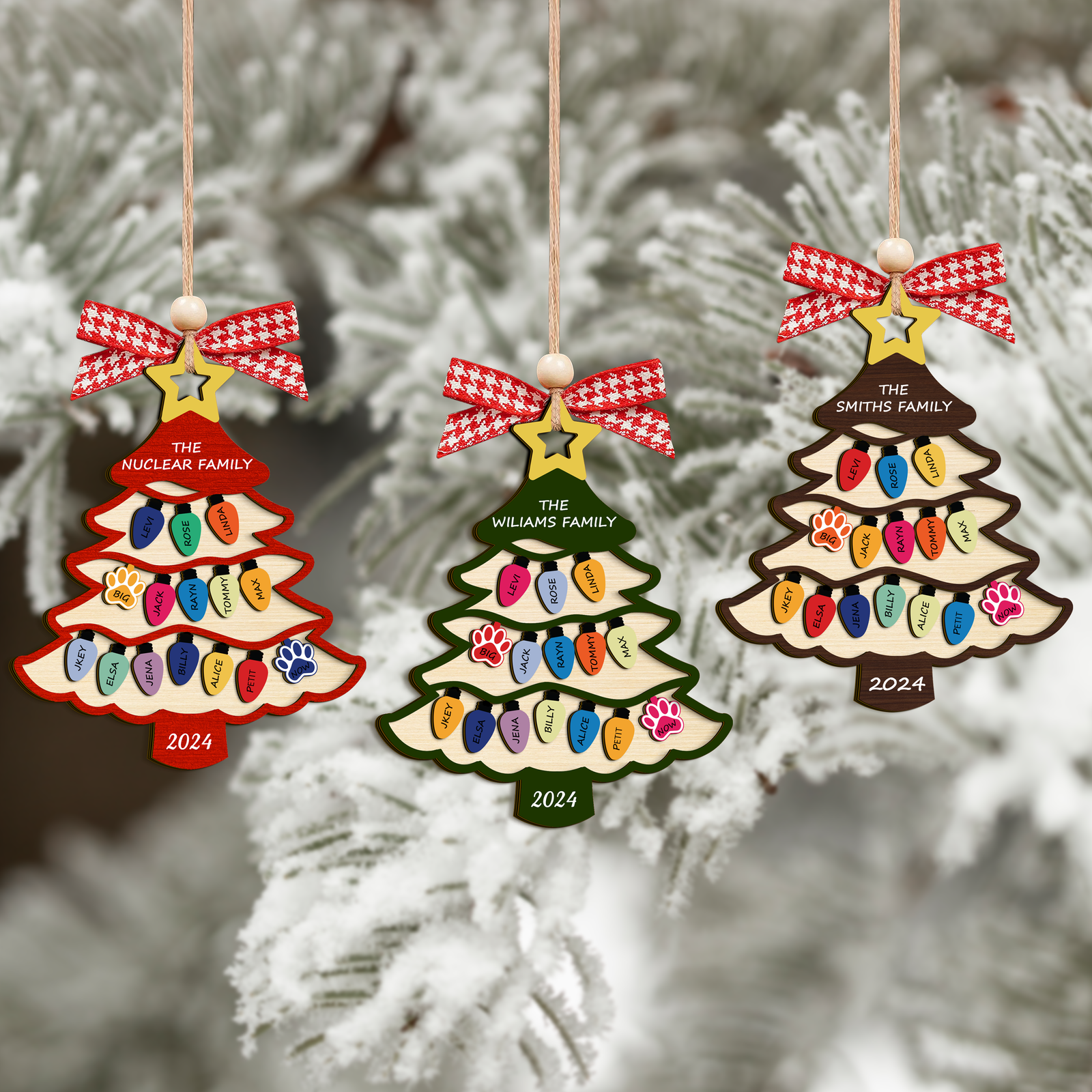 Personalized Family Name Christmas Tree Wooden Ornament, Family Christmas Ornament CF551 - Kindlytoys