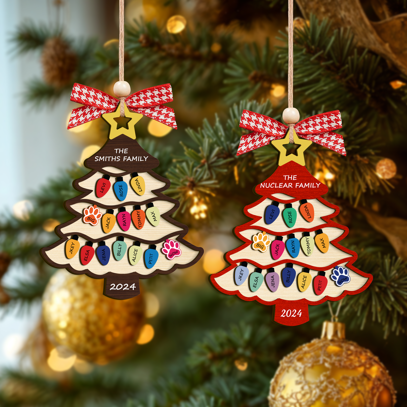 Personalized Family Name Christmas Tree Wooden Ornament, Family Christmas Ornament CF551 - Kindlytoys