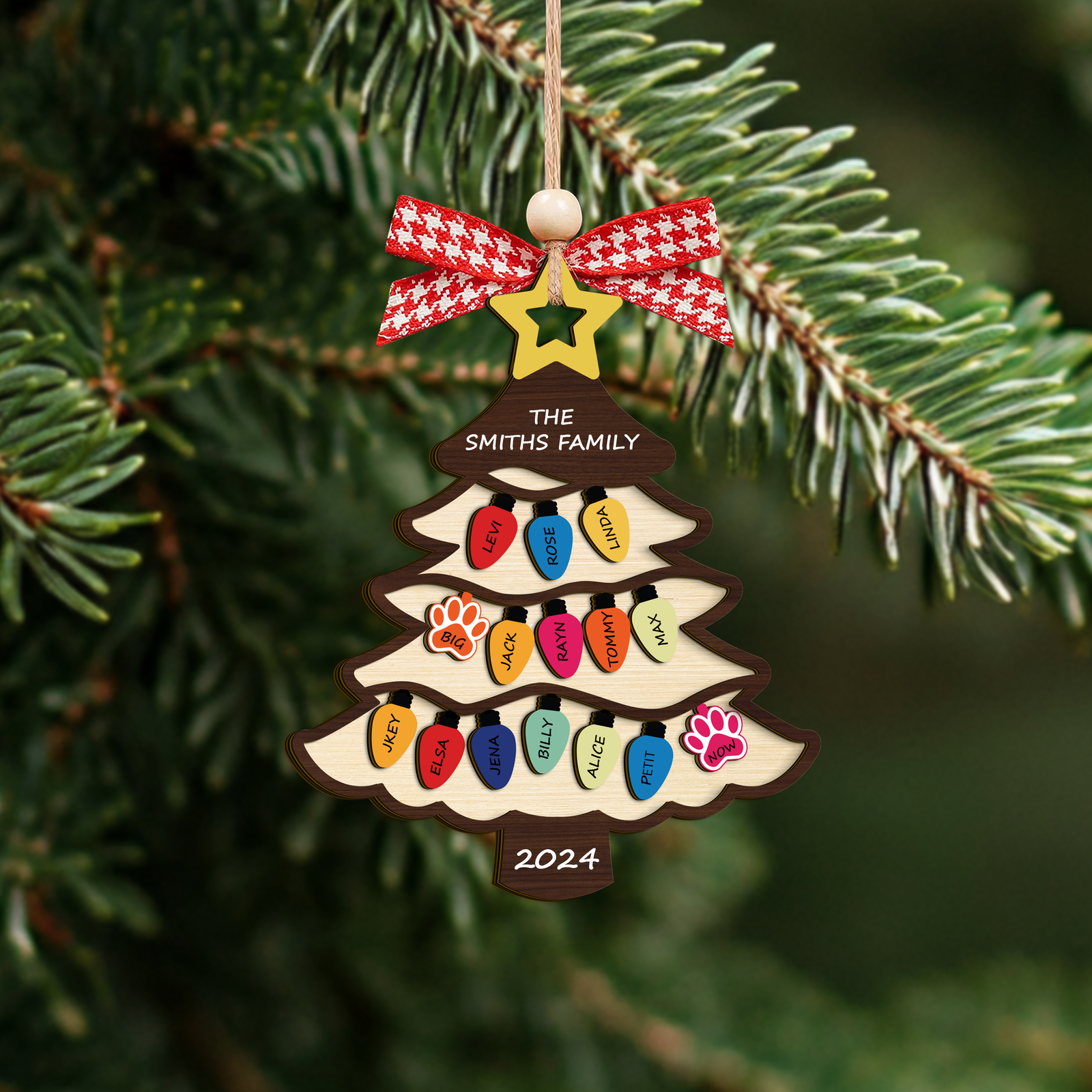 Personalized Family Name Christmas Tree Wooden Ornament, Family Christmas Ornament CF551 - Kindlytoys