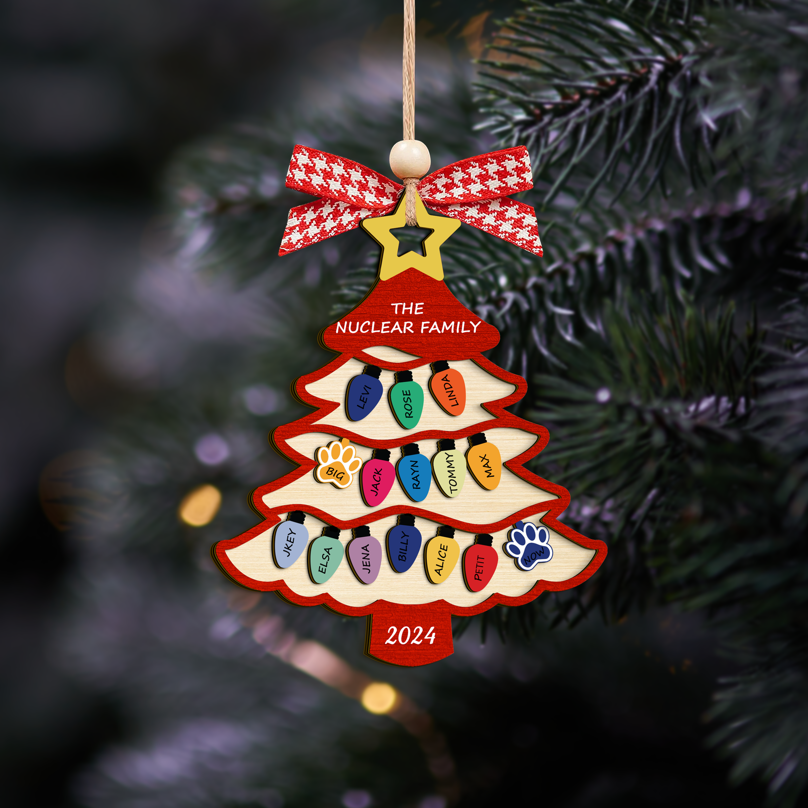 Personalized Family Name Christmas Tree Wooden Ornament, Family Christmas Ornament CF551 - Kindlytoys