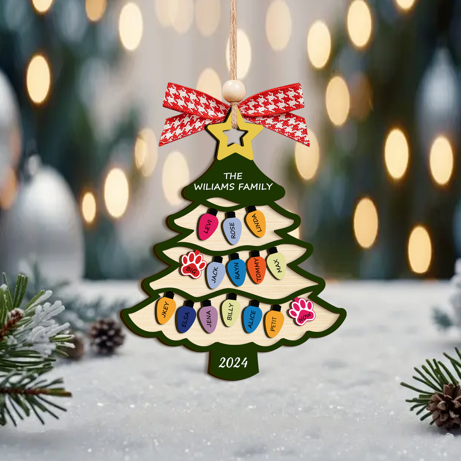 Personalized Family Name Christmas Tree Wooden Ornament, Family Christmas Ornament CF551 - Kindlytoys
