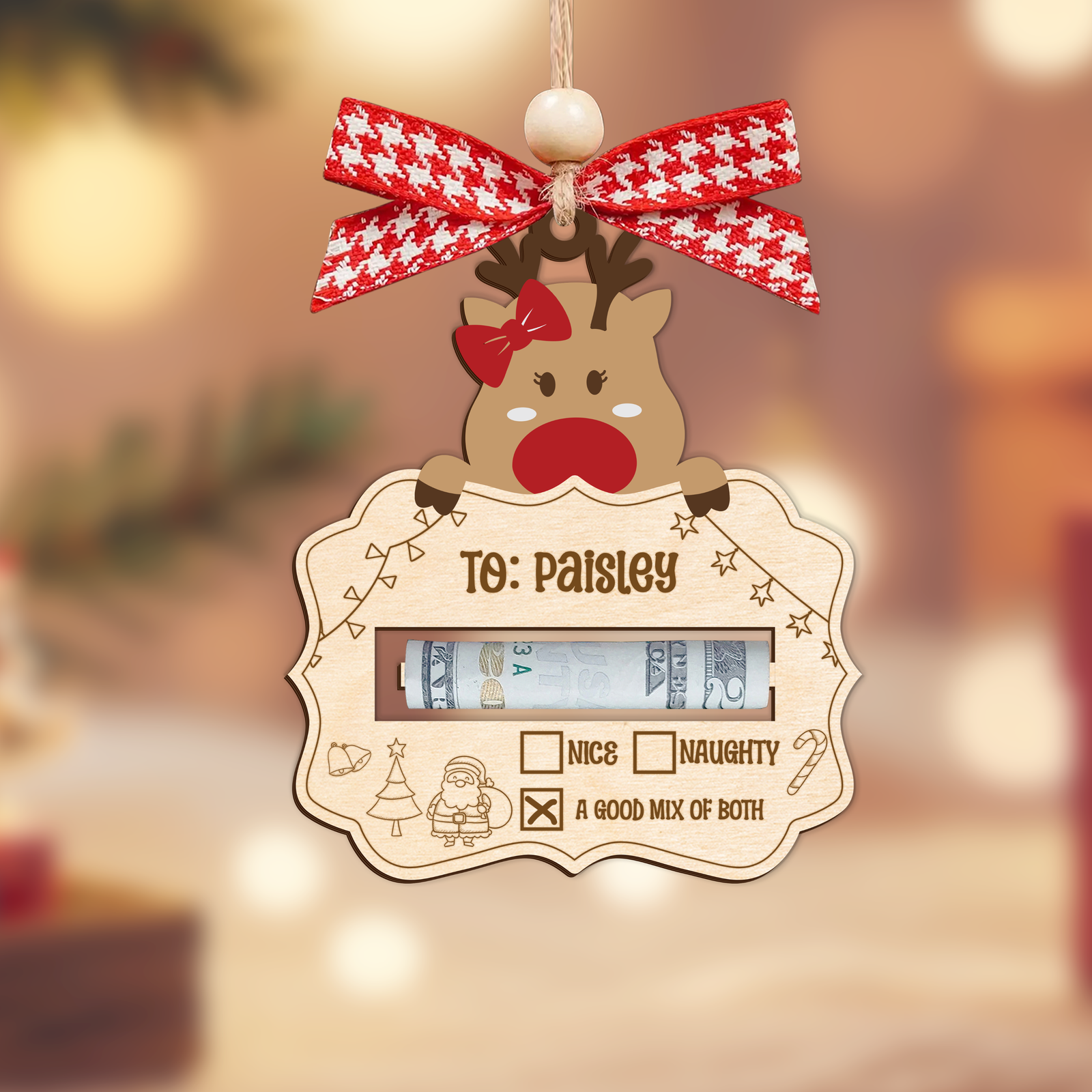 Personalized Good Mix Of Both Money Holder Ornament, Cute Reindeer Money Holder MH42 - Kindlytoys