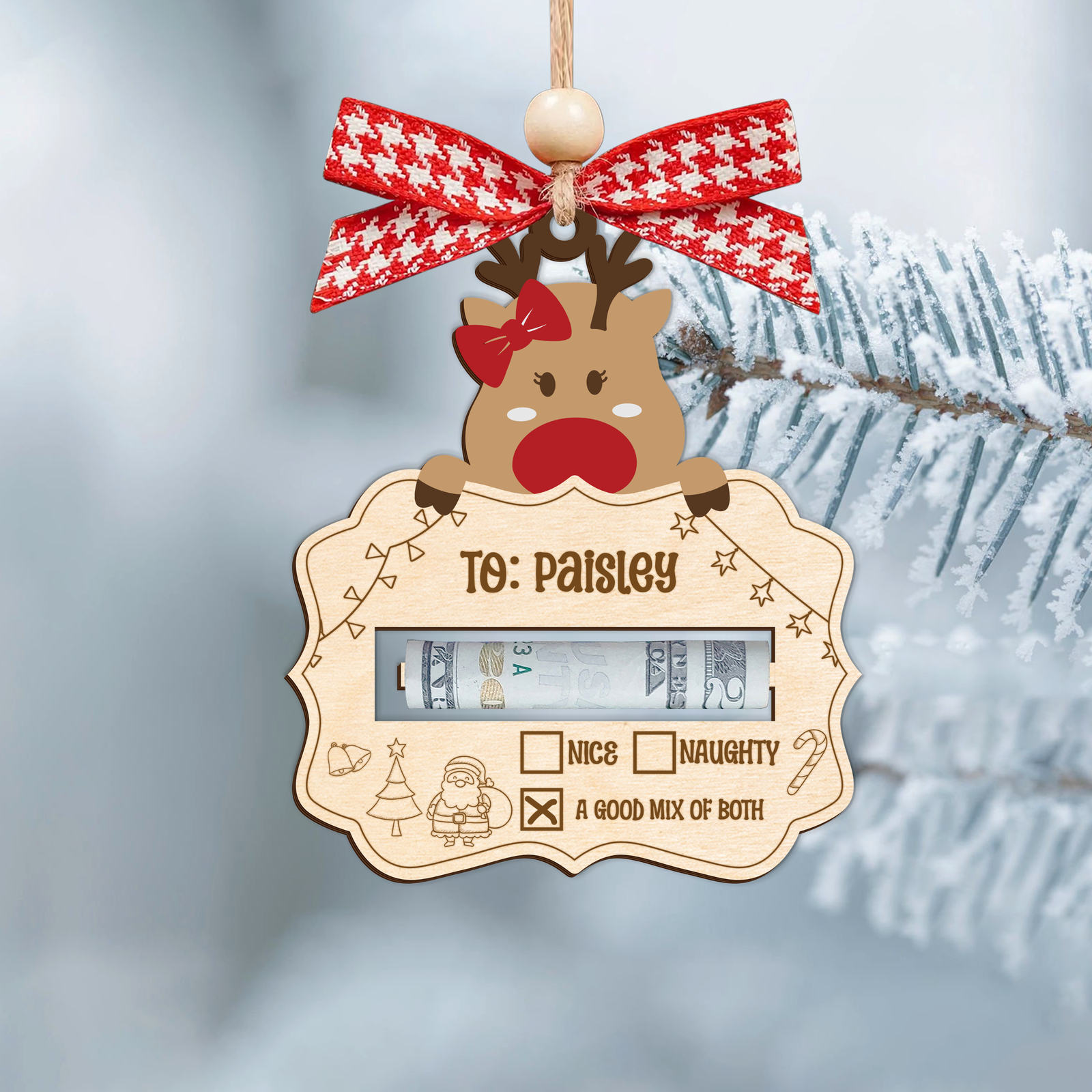 Personalized Good Mix Of Both Money Holder Ornament, Cute Reindeer Money Holder MH42 - Kindlytoys