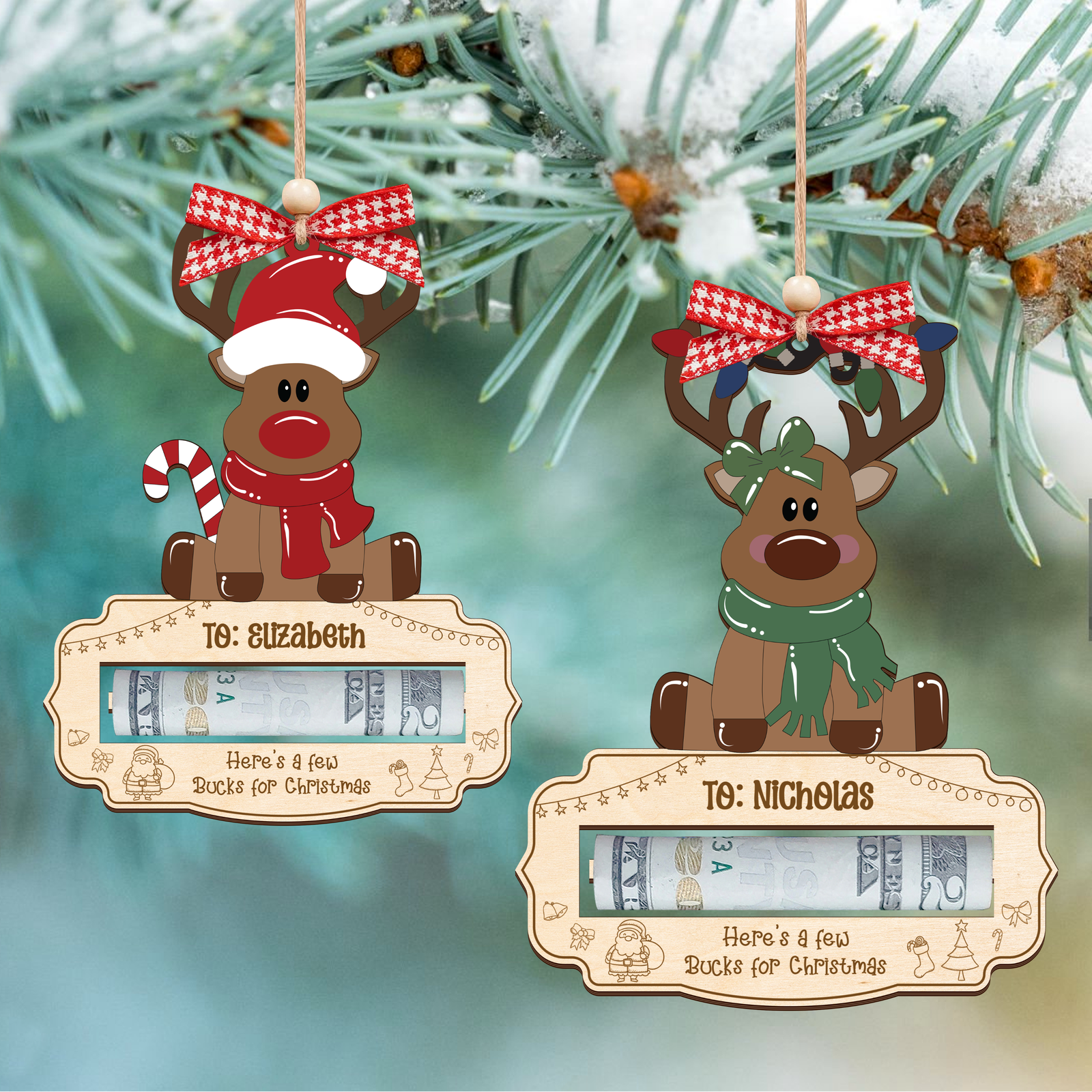 Personalized Here’s A Few Bucks for Christmas Money Holder, Reindeer Money Holder For Kids MH47 - Kindlytoys