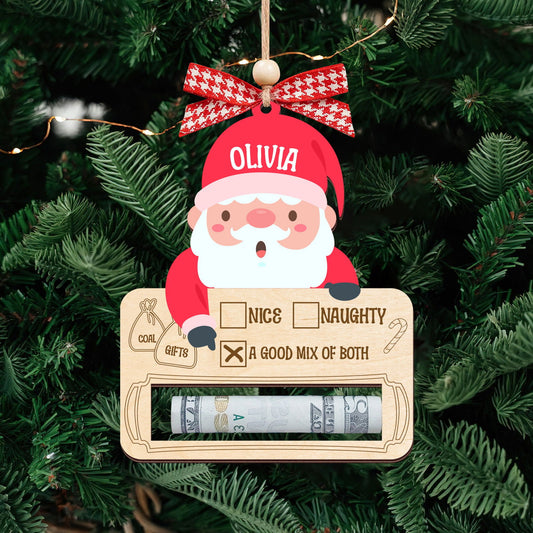 Personalized Money Holder Ornament With Name, Cute Christmas Wooden Cutout Ornament MH40 - Kindlytoys