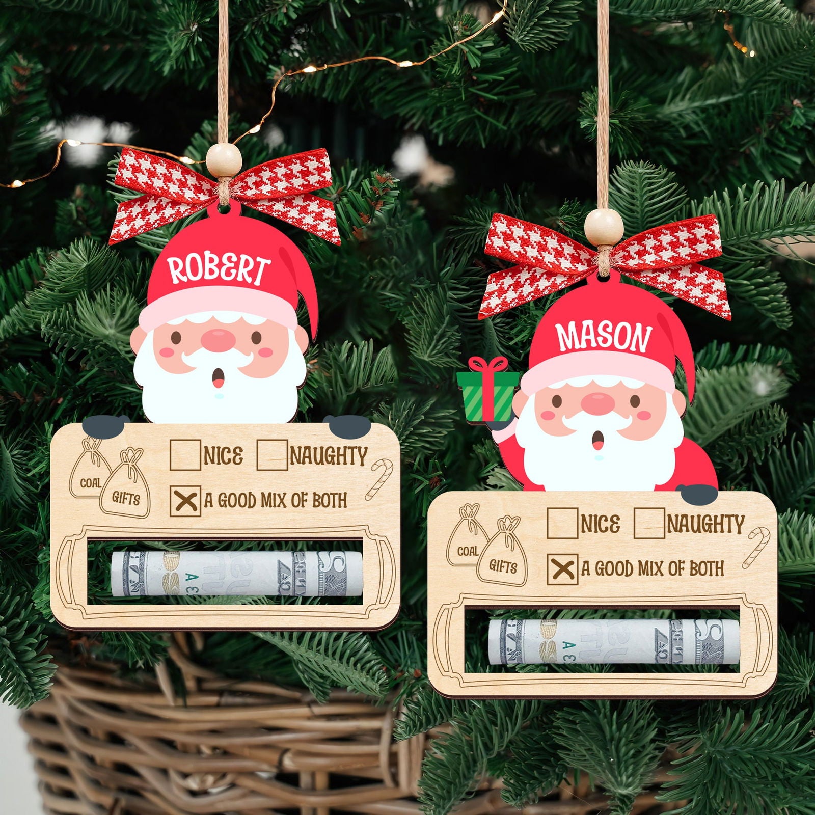 Personalized Money Holder Ornament With Name, Cute Christmas Wooden Cutout Ornament MH40 - Kindlytoys