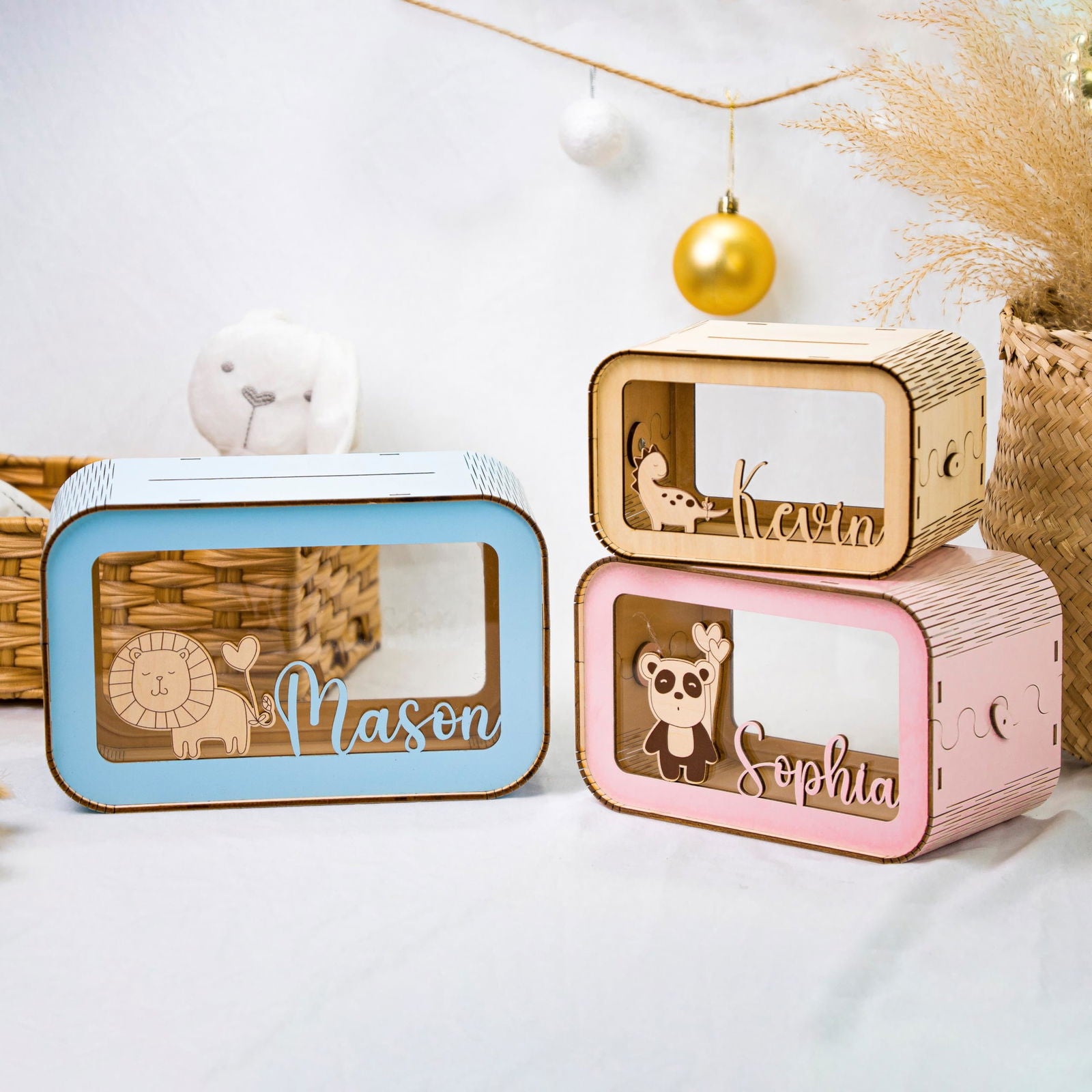 Personalized Piggy Bank For Kids, Wooden Piggy Bank with Name, DIY Piggy Bank, First Birthday Gifts Idea, 1st Christmas Gifts For Kids - Kindlytoys