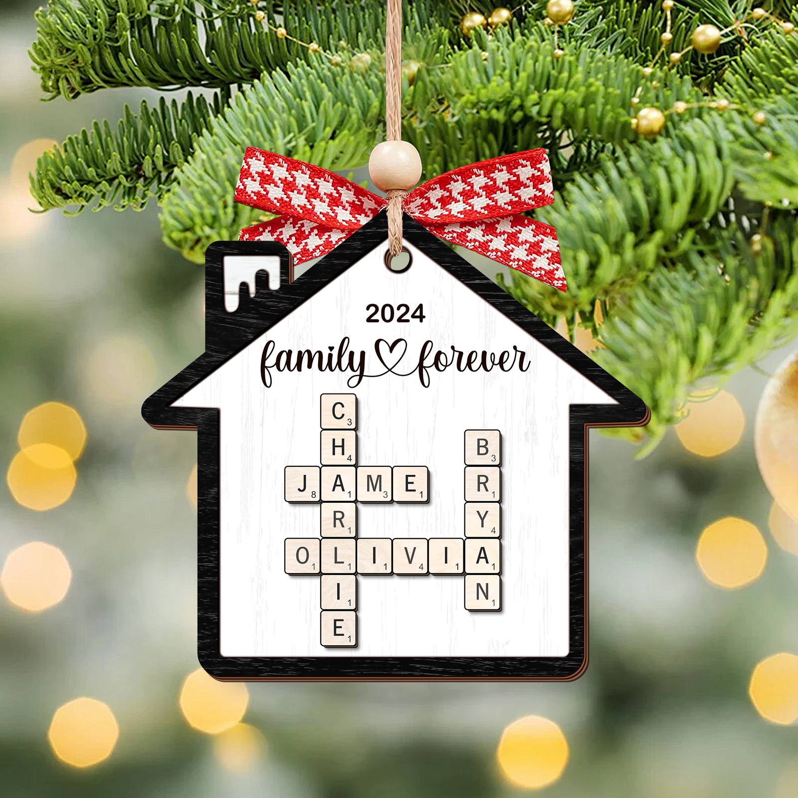 Personalized Puzzle Crossword House Shaped 2-Layer Wooden Ornament, Family Crossword Puzzle Gifts CF591 - Kindlytoys