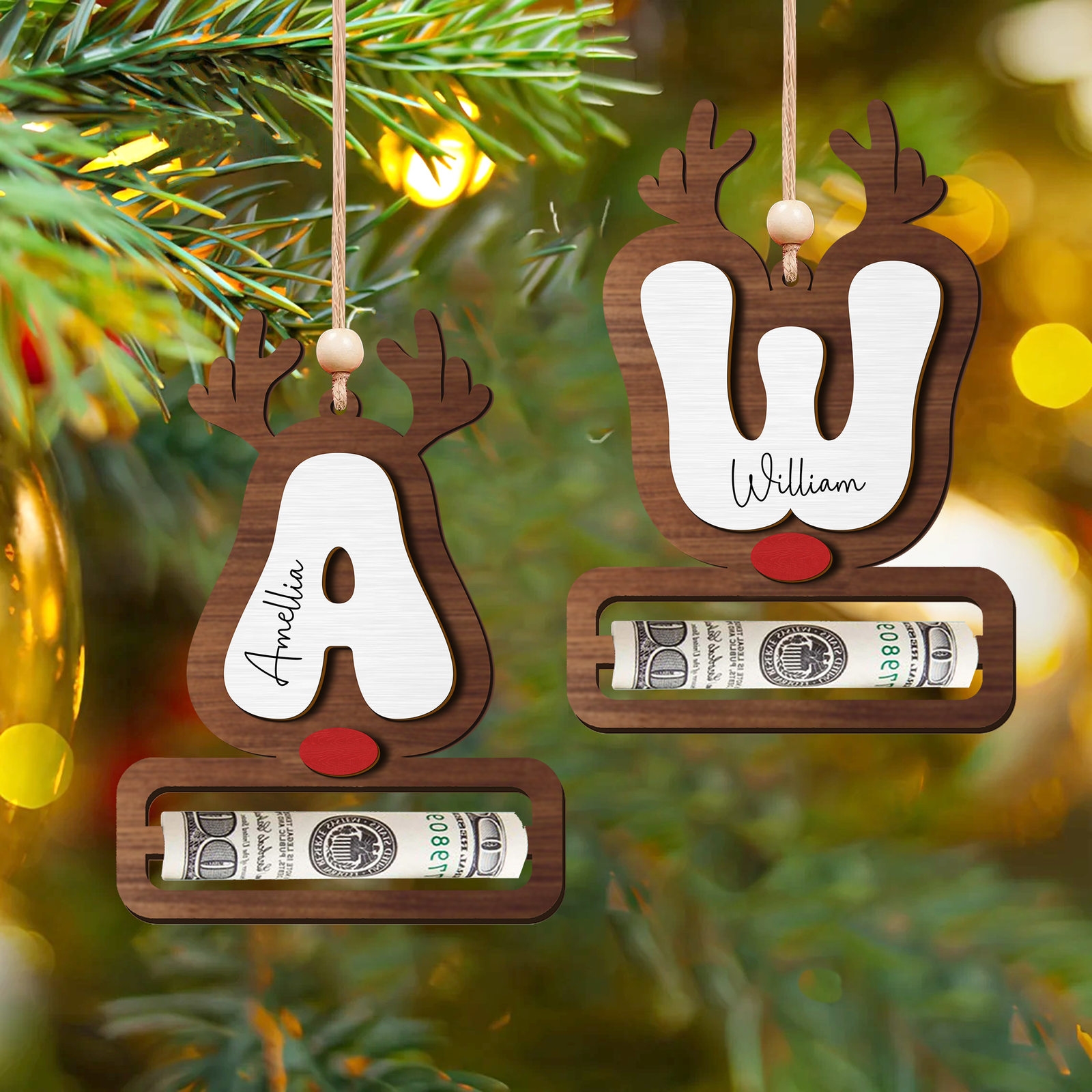 Personalized Reindeer Alphabet Christmas Money Holder, Christmas Reindeer Letter Ornament MH46 - Kindlytoys