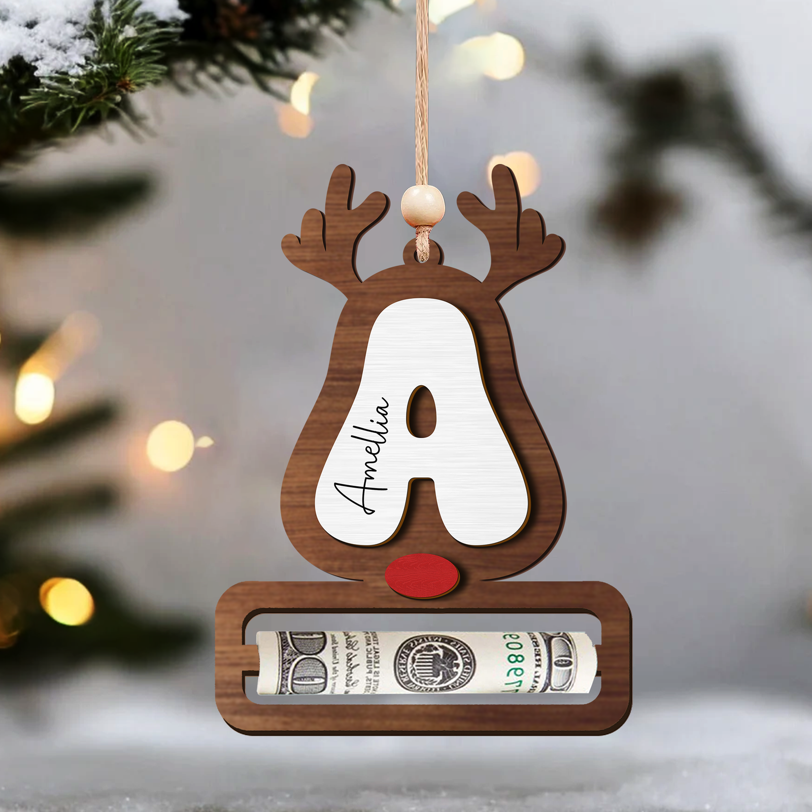 Personalized Reindeer Alphabet Christmas Money Holder, Christmas Reindeer Letter Ornament MH46 - Kindlytoys