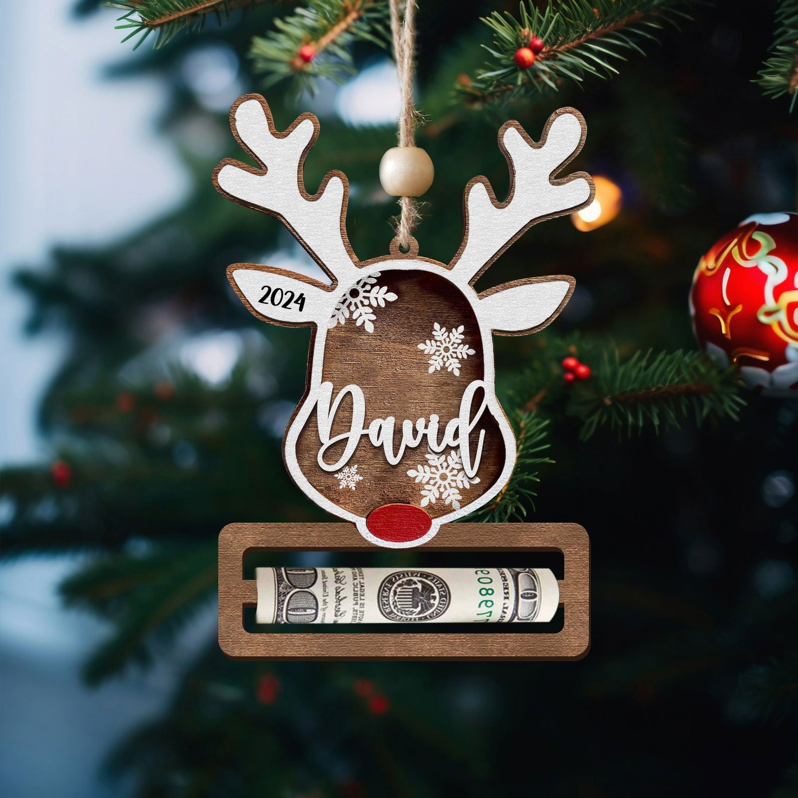 Personalized Reindeer Money Holder Christmas Ornament, Tree Christmas Gifts KT05 - Kindlytoys