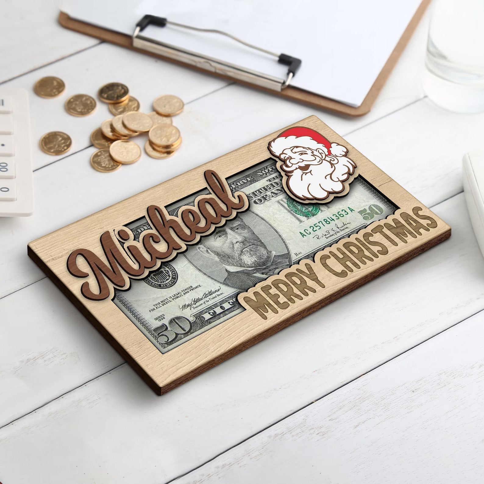 Personalized Santa Christmas Money Holder, Family Christmas Gift, Christmas Stocking Stuffer MH02 - Kindlytoys