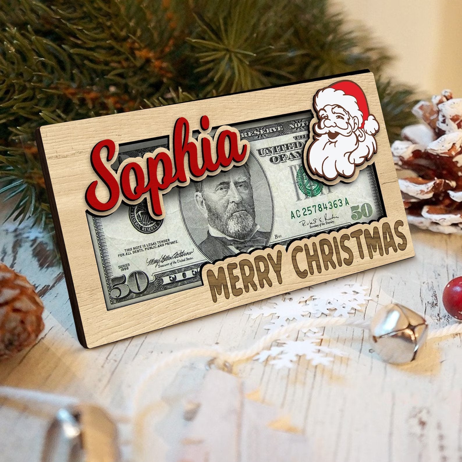 Personalized Santa Christmas Money Holder, Family Christmas Gift, Christmas Stocking Stuffer MH02 - Kindlytoys