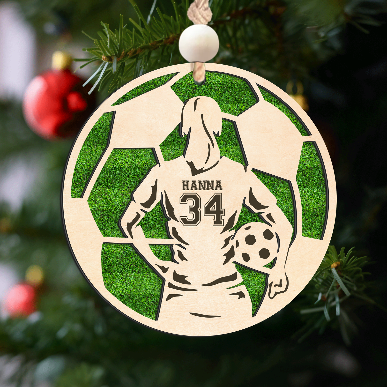 Personalized Soccer Christmas Ornament, Soccer Wooden Ornament 2 Layers,  CF926 - Kindlytoys
