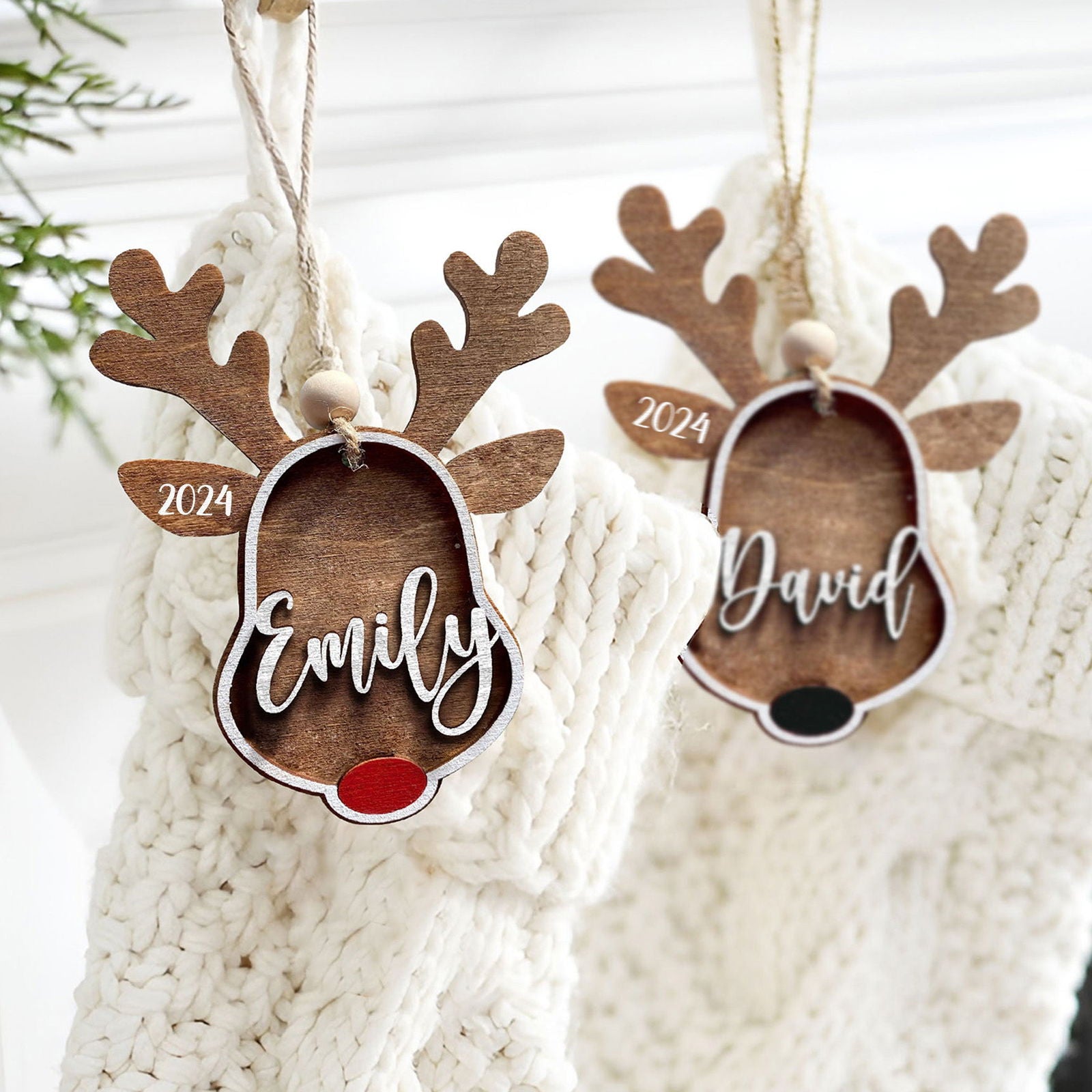Personalized Stocking Tags Reindeer 2024, christmas ornament, Custom Stocking Tag CF03 - Kindlytoys