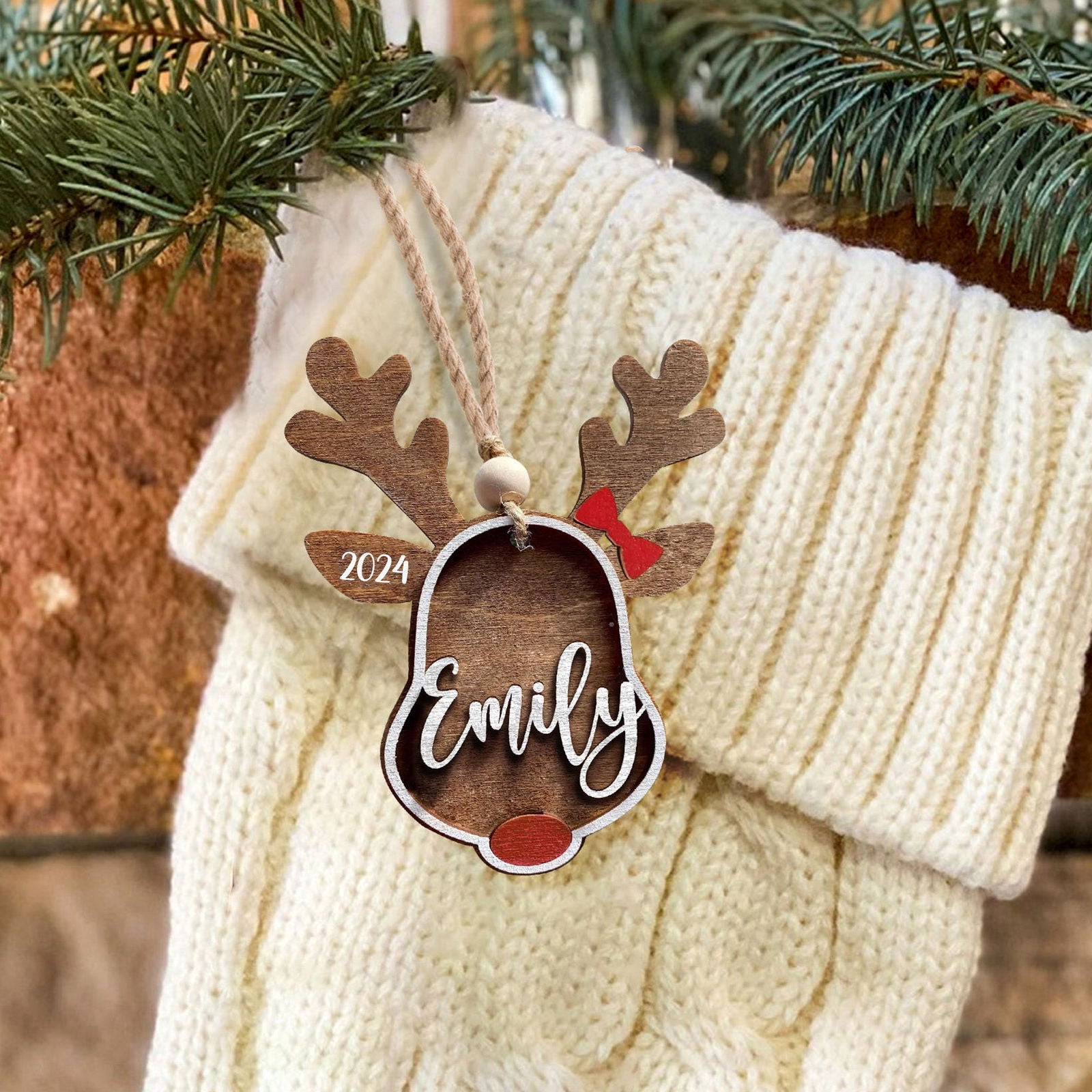 Personalized Stocking Tags Reindeer 2024, christmas ornament, Custom Stocking Tag CF03 - Kindlytoys