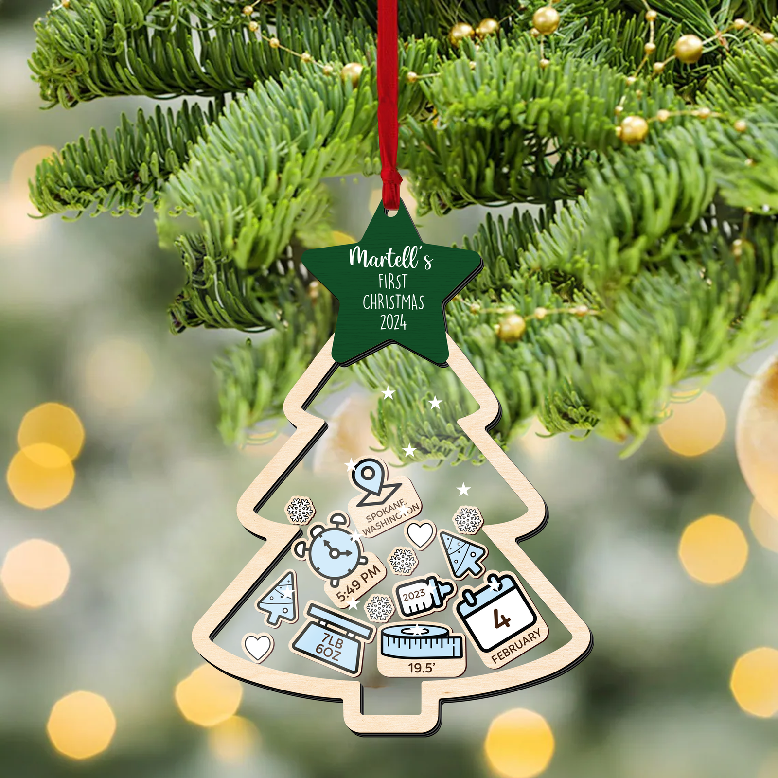 Pine Tree Ornament, Baby's First Christmas Ornament Woodland Theme CF135 - Kindlytoys