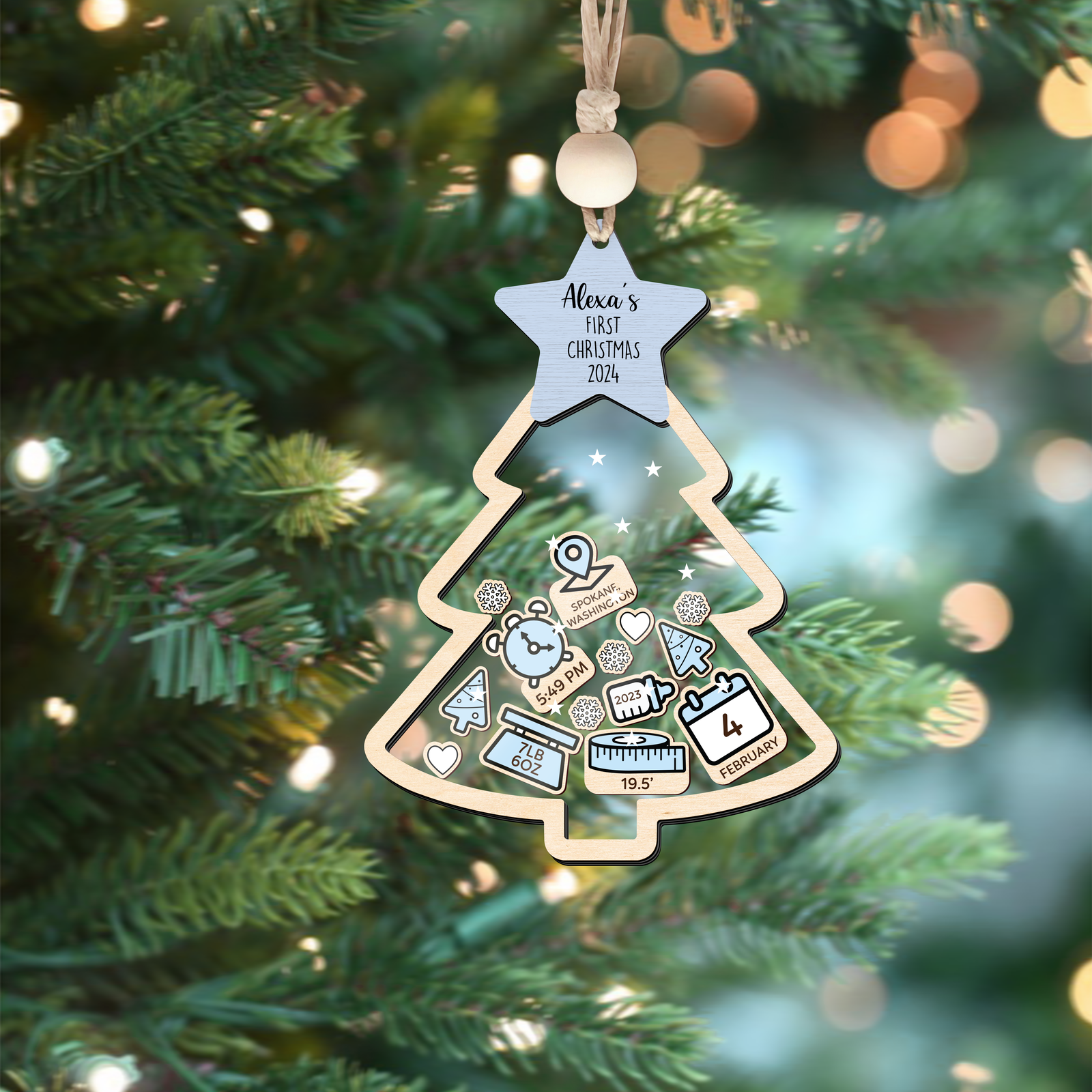 Pine Tree Ornament, Baby's First Christmas Ornament Woodland Theme CF135 - Kindlytoys