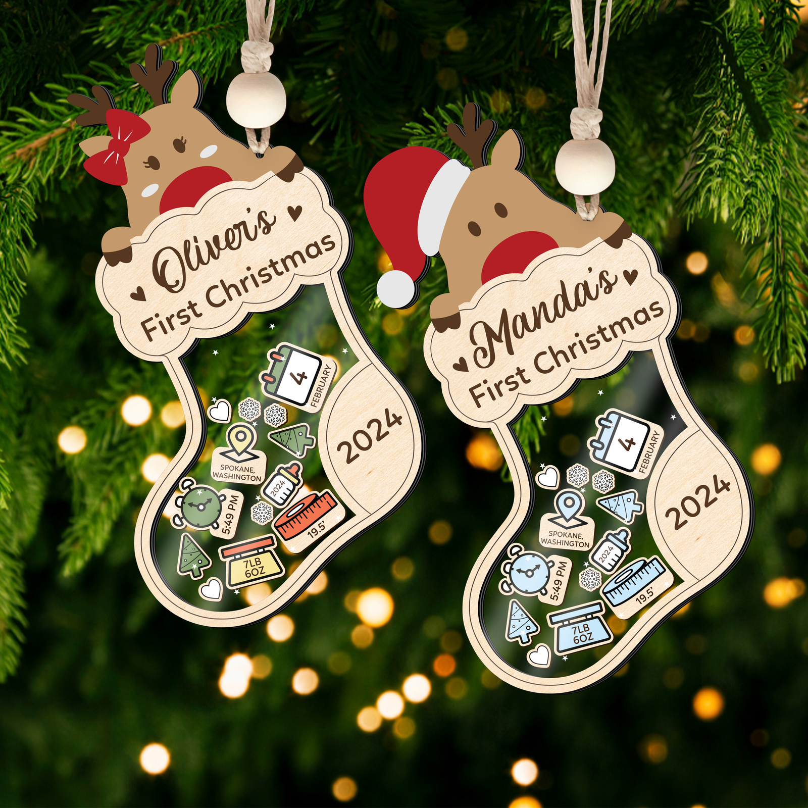 Reindeer Baby's First Christmas Ornament 2024, Shake Babies Ornament CF136 - Kindlytoys