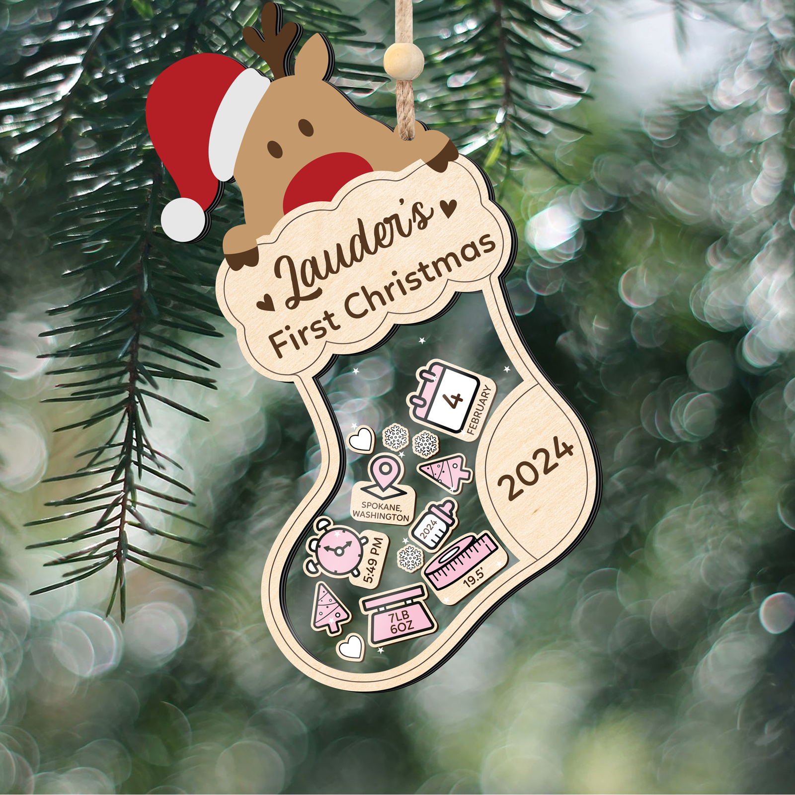 Reindeer Baby's First Christmas Ornament 2024, Shake Babies Ornament CF136 - Kindlytoys