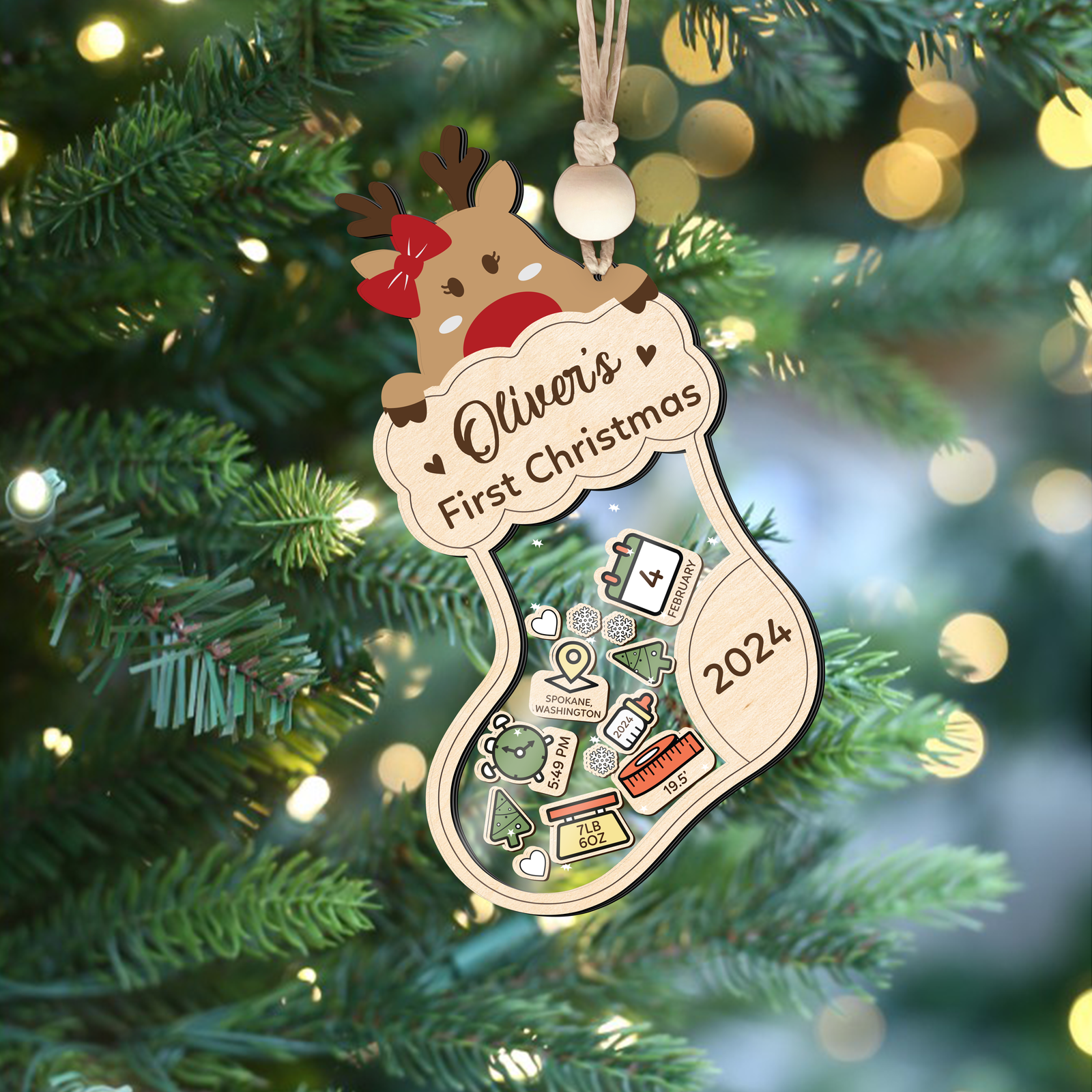 Reindeer Baby's First Christmas Ornament 2024, Shake Babies Ornament CF136 - Kindlytoys