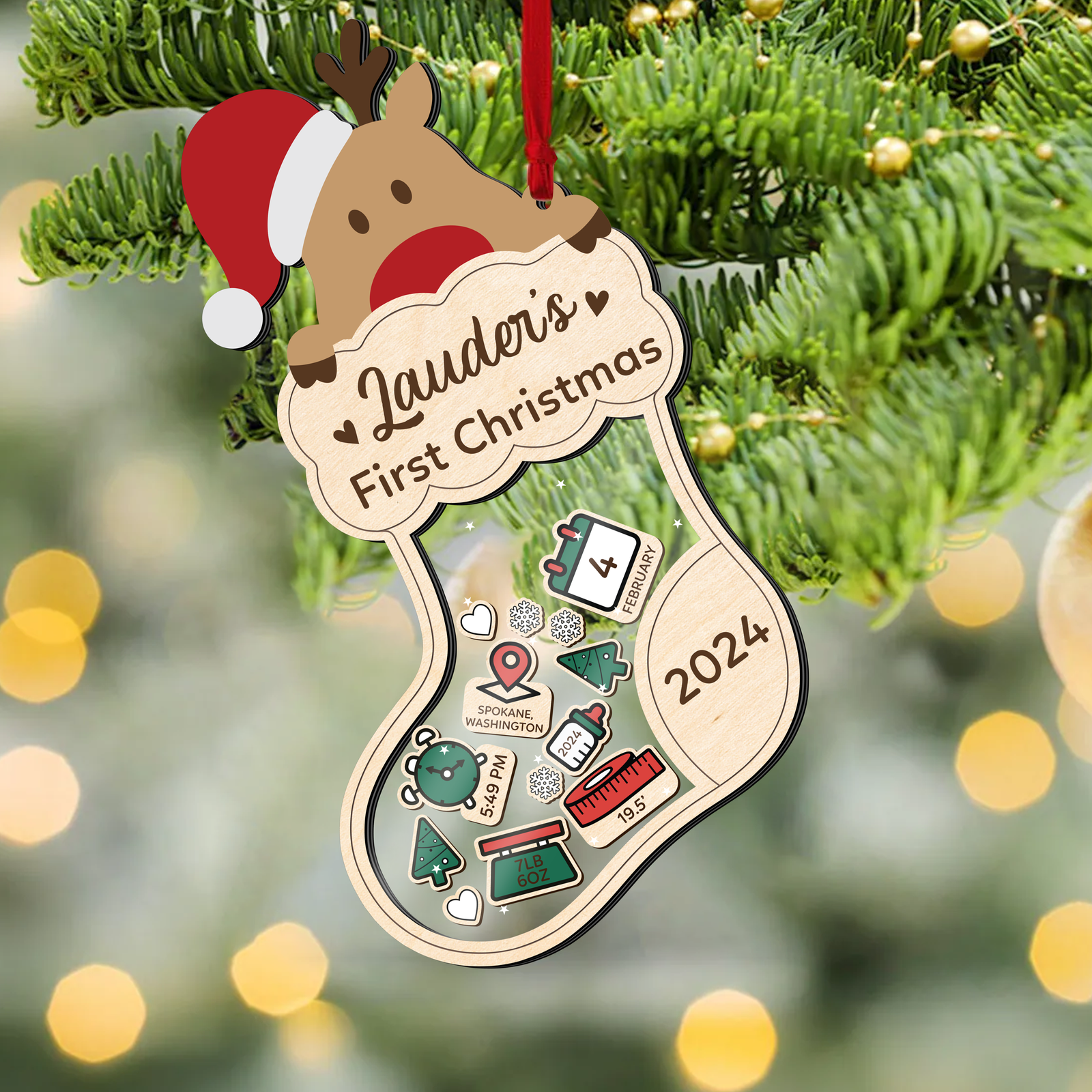 Reindeer Baby's First Christmas Ornament 2024, Shake Babies Ornament CF136 - Kindlytoys