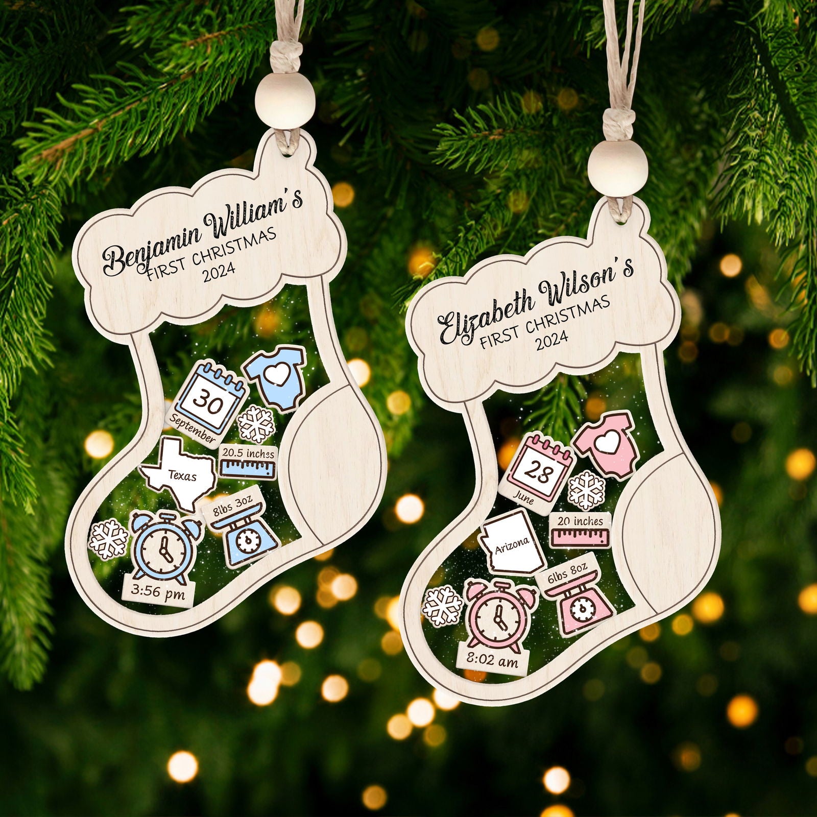 Stocking Baby First Christmas Ornament 2024, Personalized Baby Gifts, CF12 - Kindlytoys