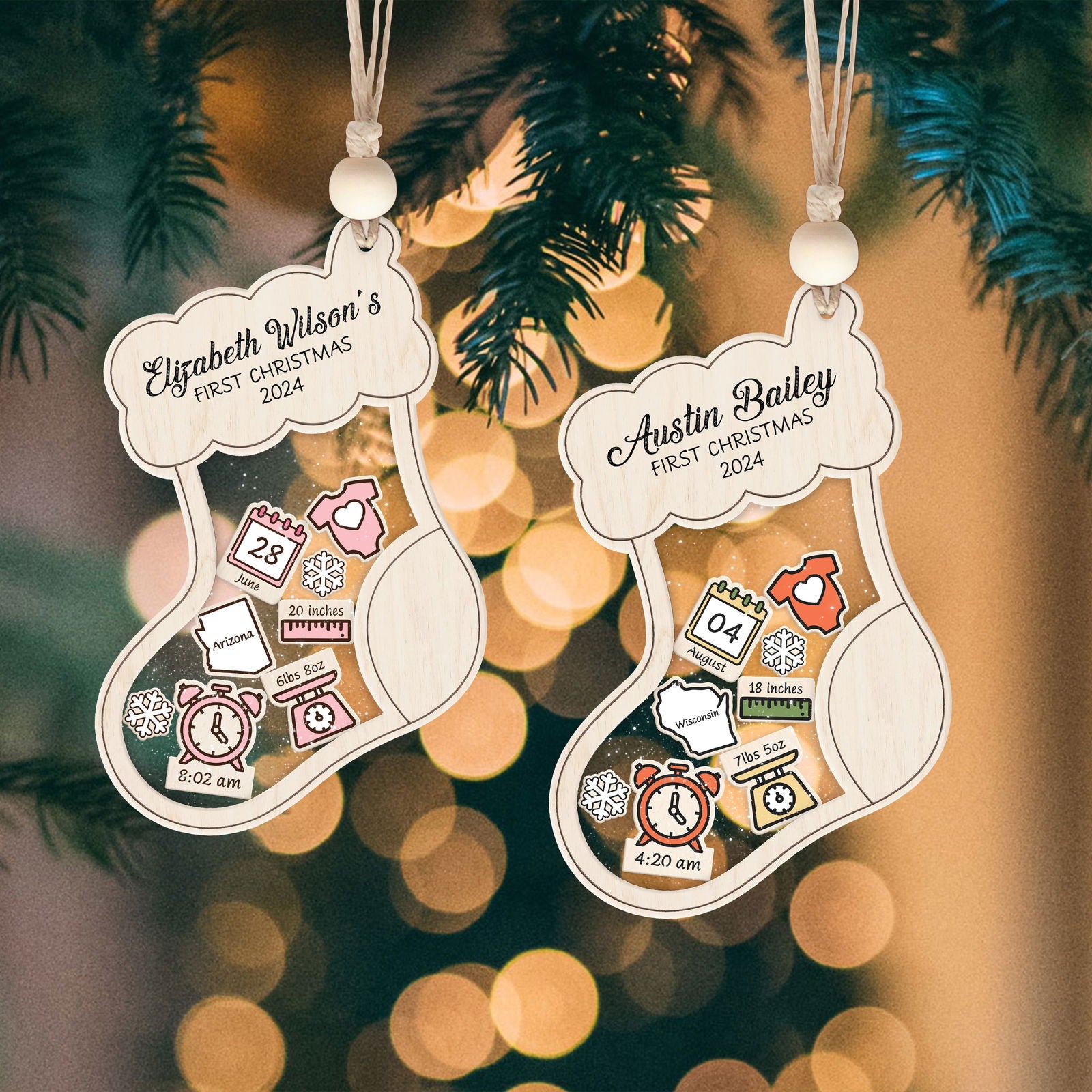 Stocking Baby First Christmas Ornament 2024, Personalized Baby Gifts, CF12 - Kindlytoys