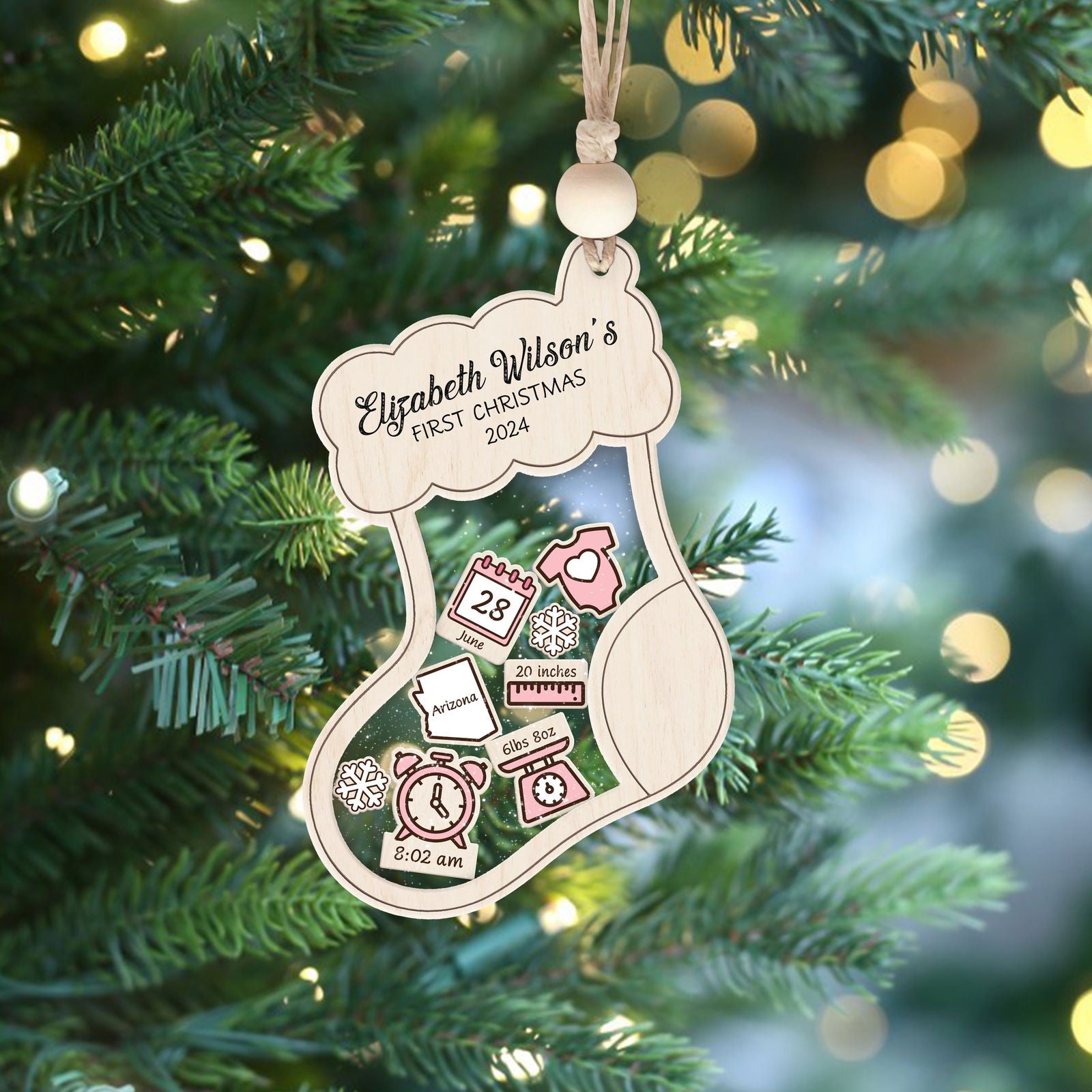 Stocking Baby First Christmas Ornament 2024, Personalized Baby Gifts, CF12 - Kindlytoys